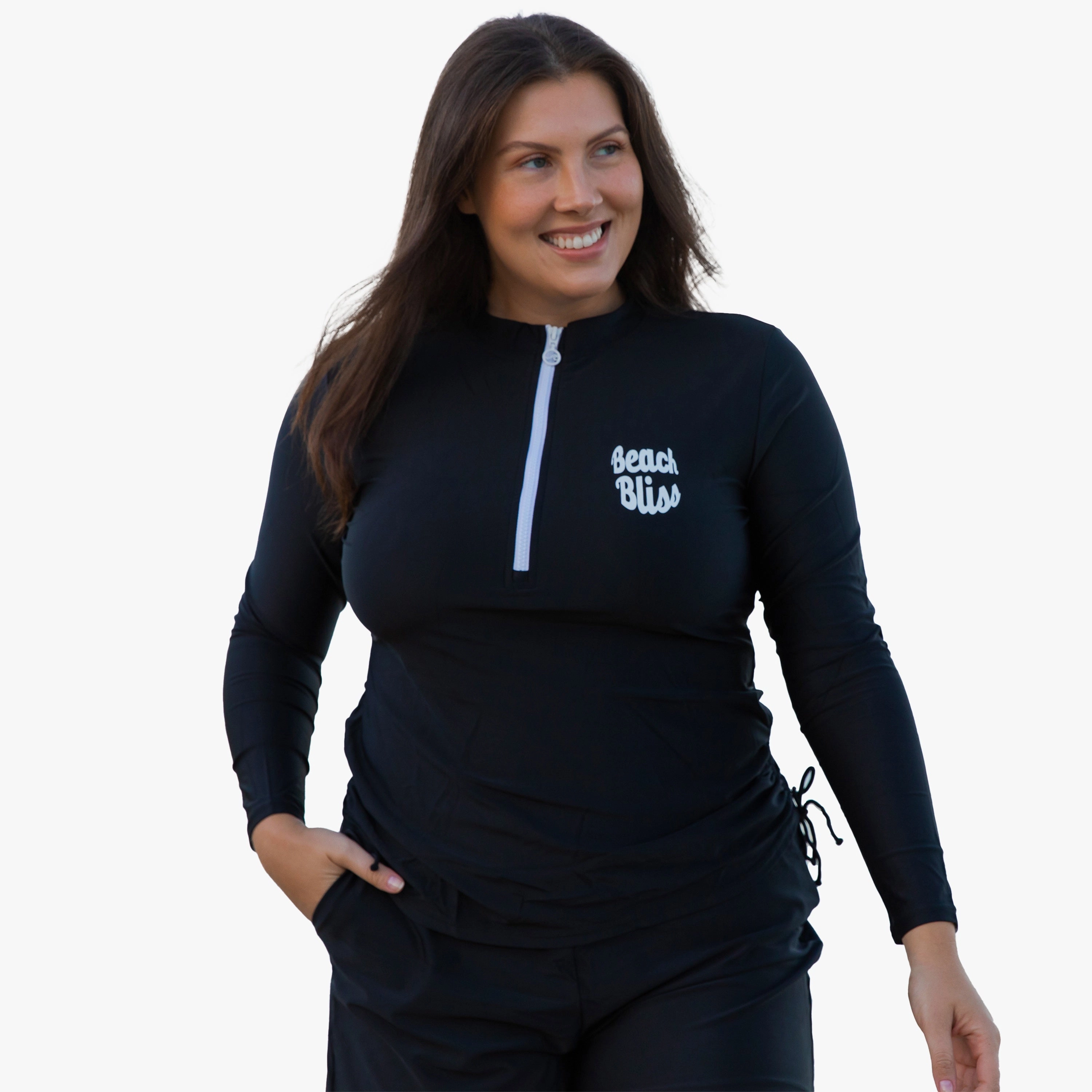 Women's Half-Zip Long Sleeve Rash Guard Nora Swim Top