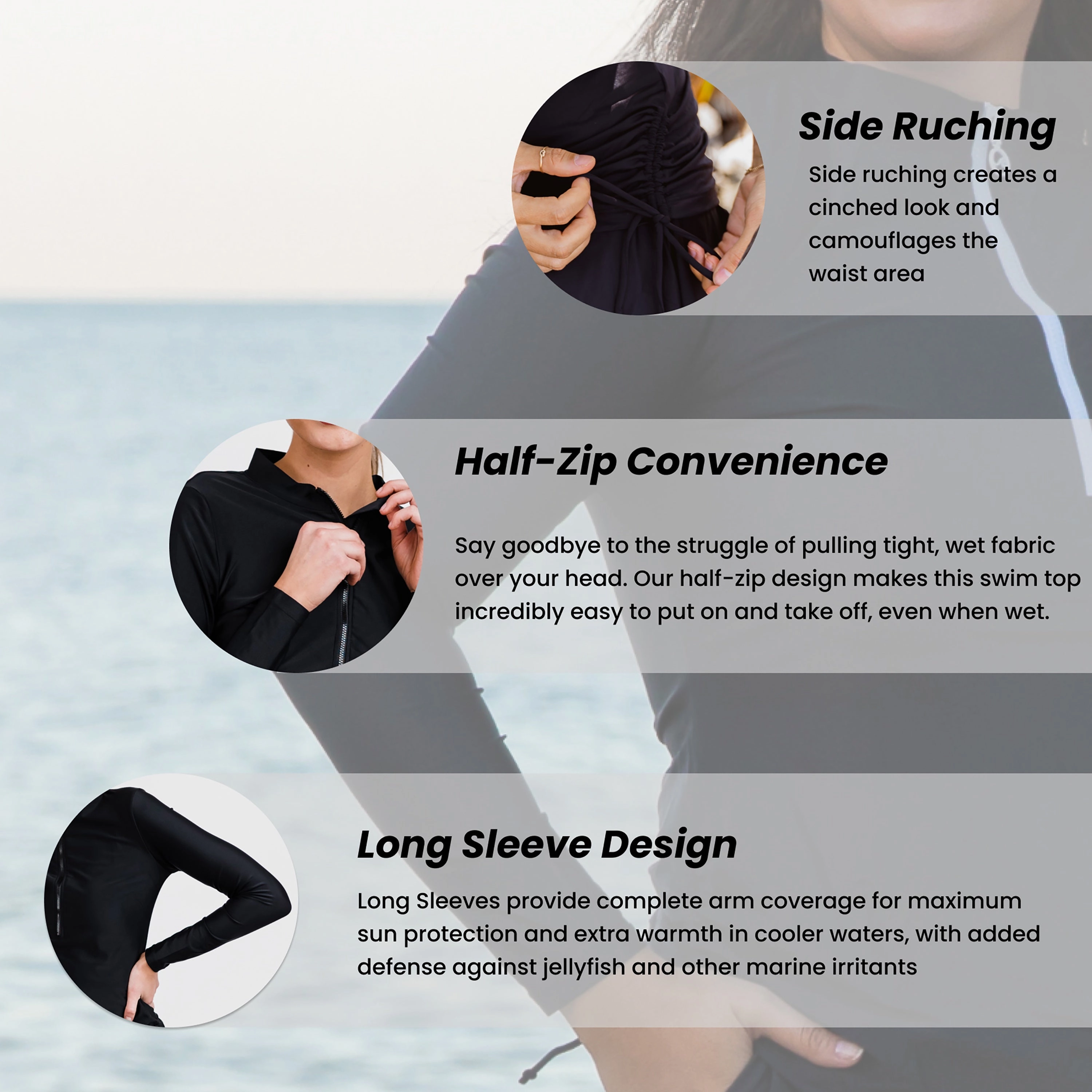 Women's Half-Zip Long Sleeve Rash Guard Nora Swim Top
