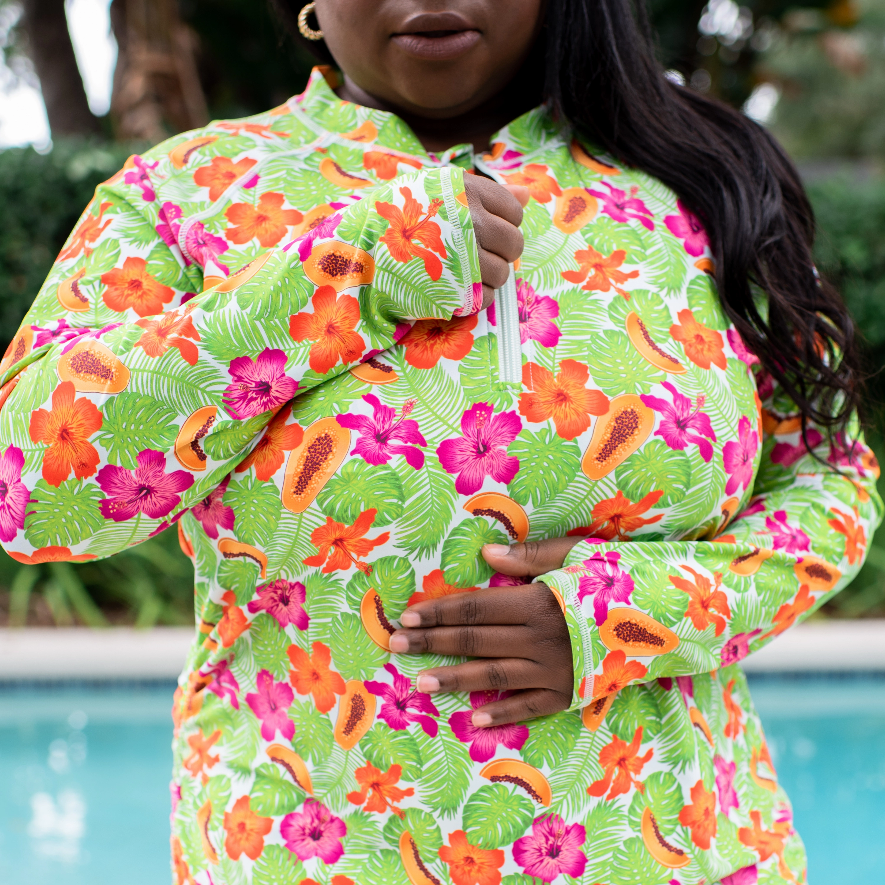 Women's Half Zip Swim Dress Cover Up | "Hibiscus"