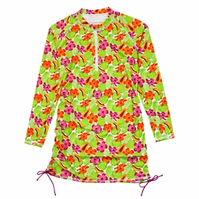 Women's Half Zip Swim Dress Cover Up | "Hibiscus"