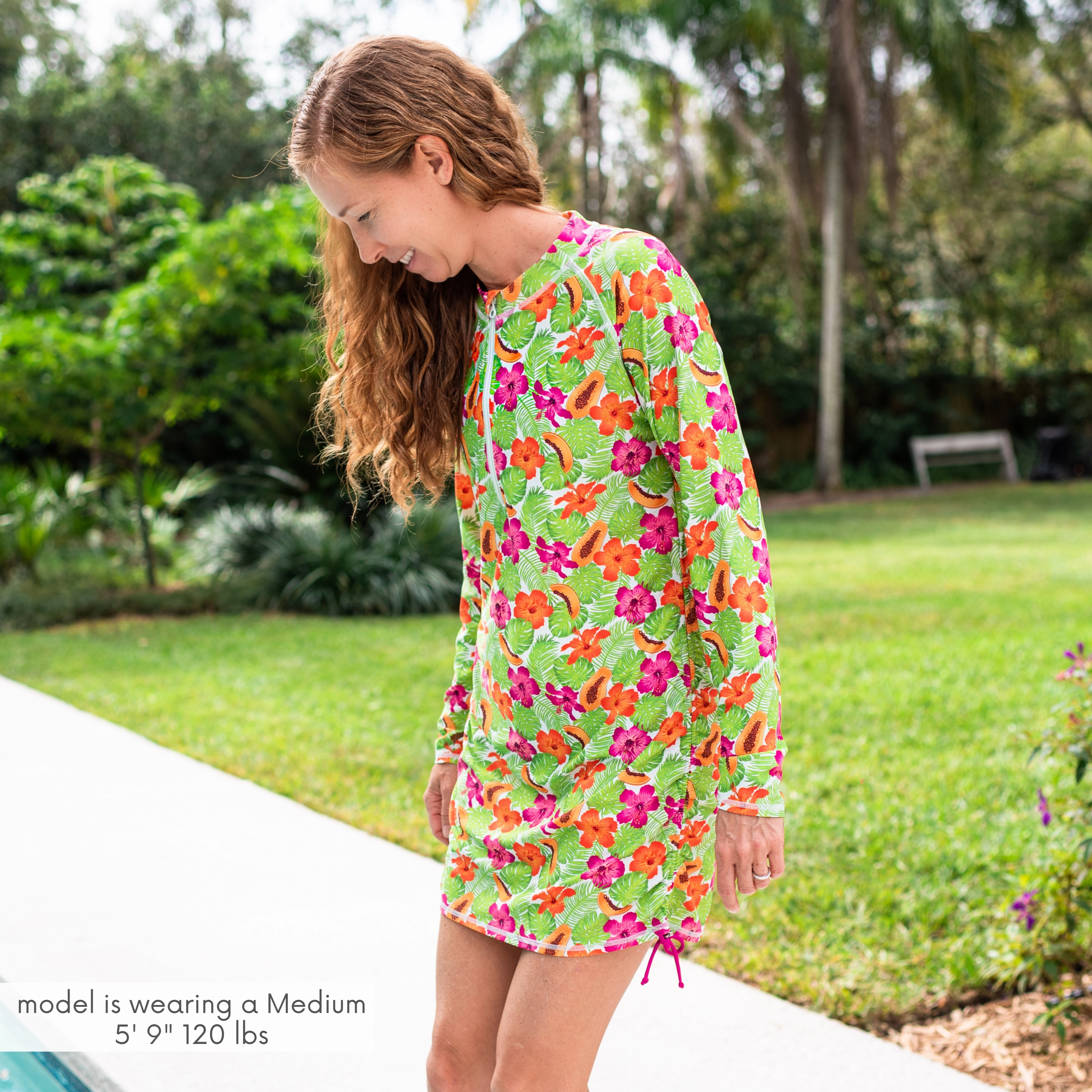 Women's Half Zip Swim Dress Cover Up | "Hibiscus"