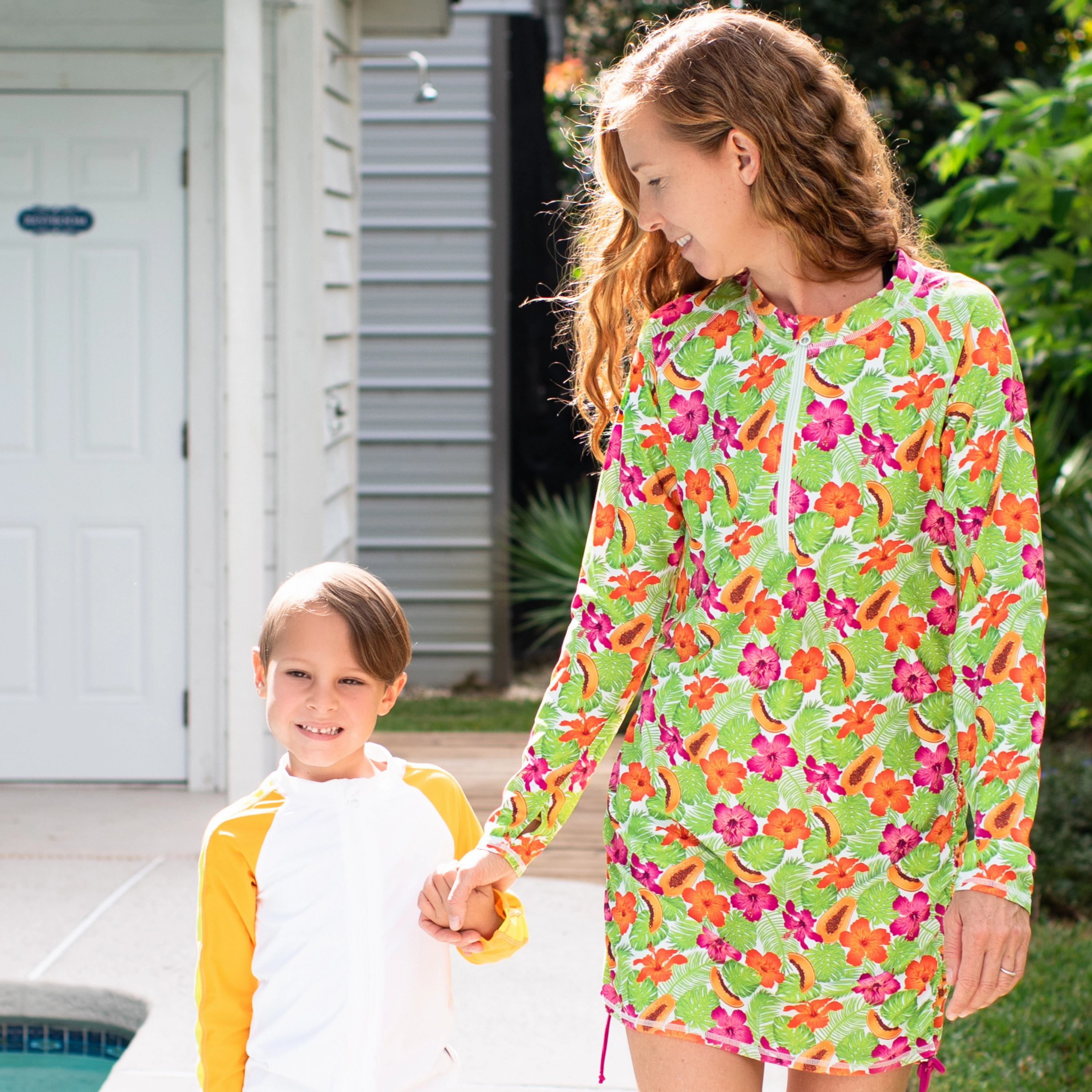 Women's Half Zip Swim Dress Cover Up | "Hibiscus"