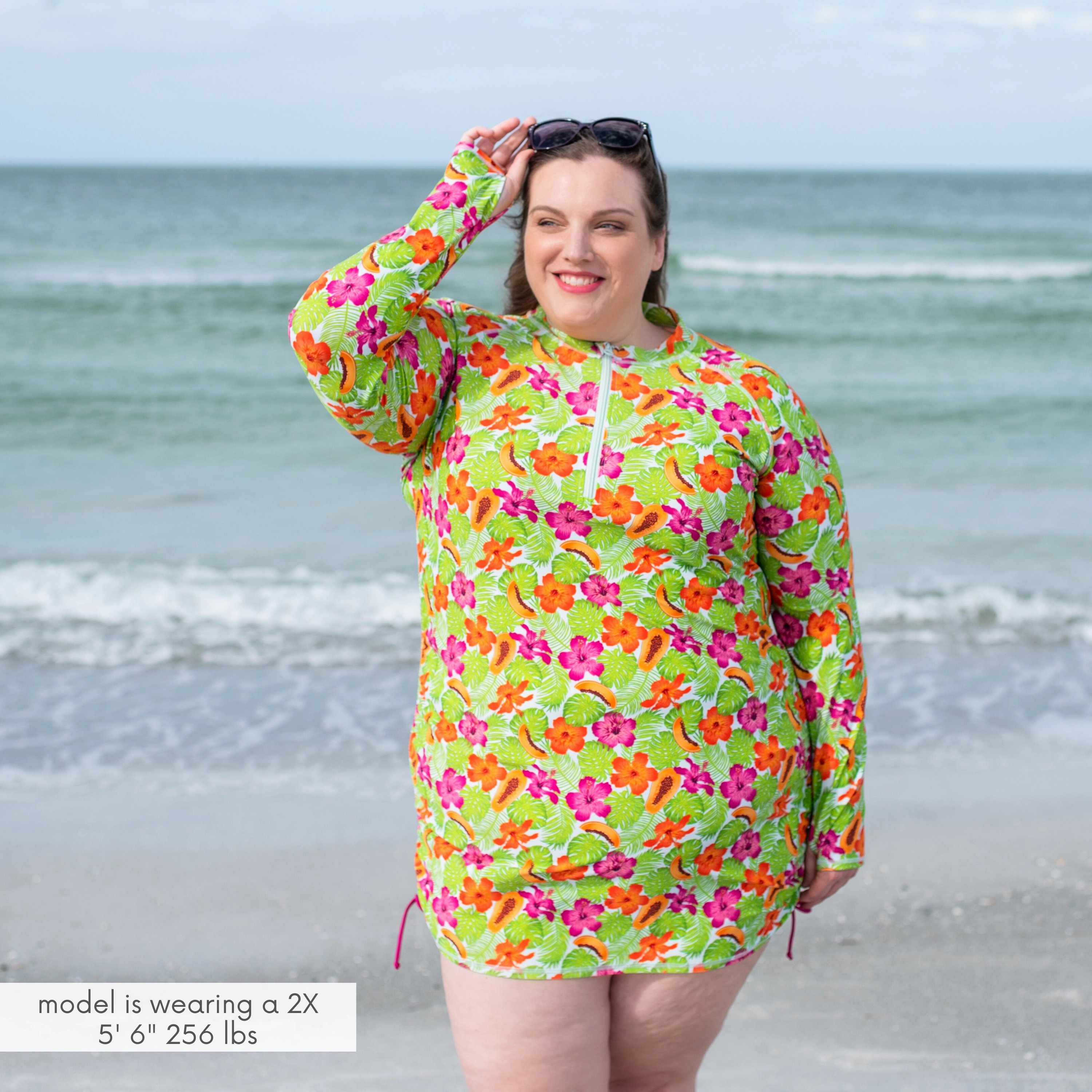 Women's Half Zip Swim Dress Cover Up | "Hibiscus"