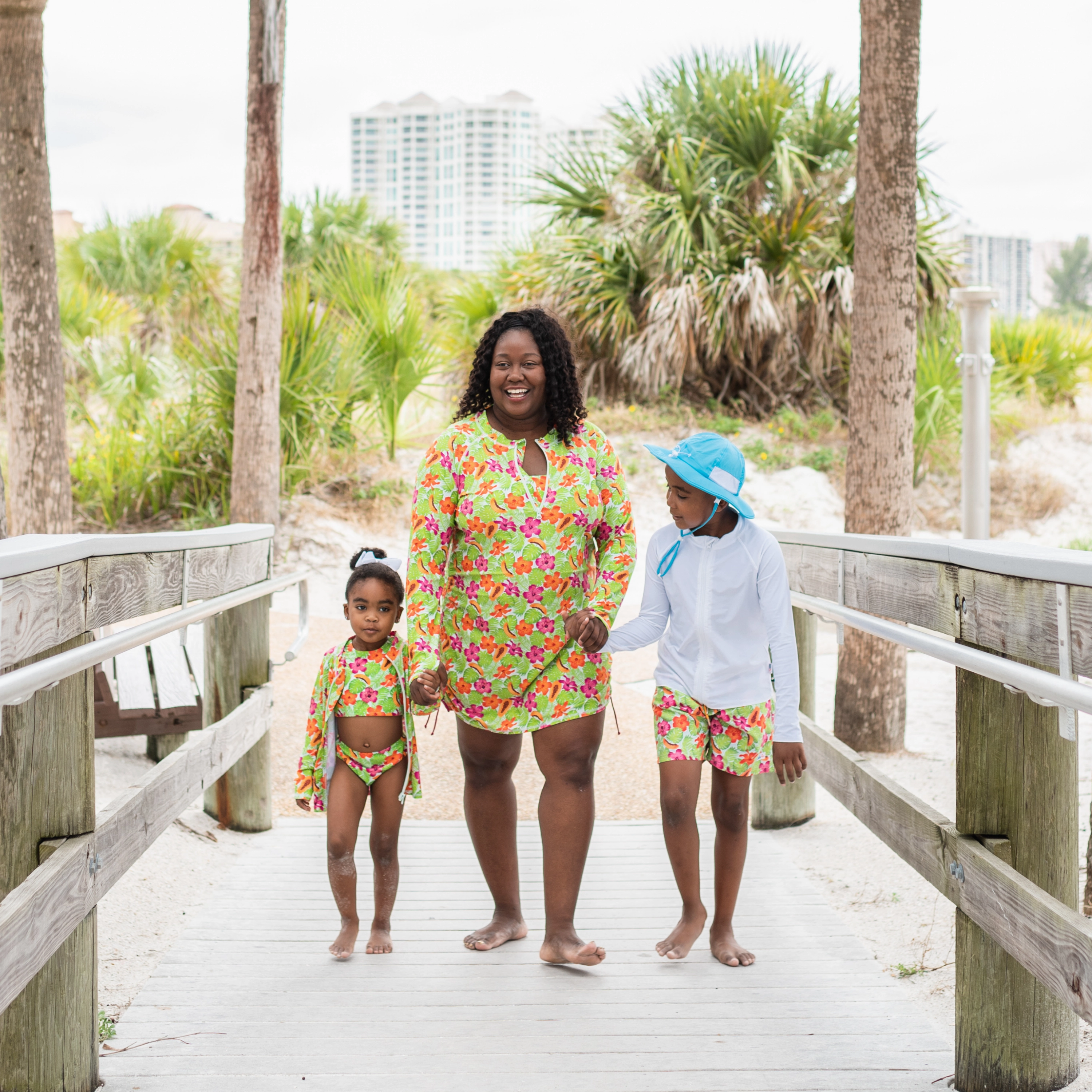 Women's Half Zip Swim Dress Cover Up | "Hibiscus"