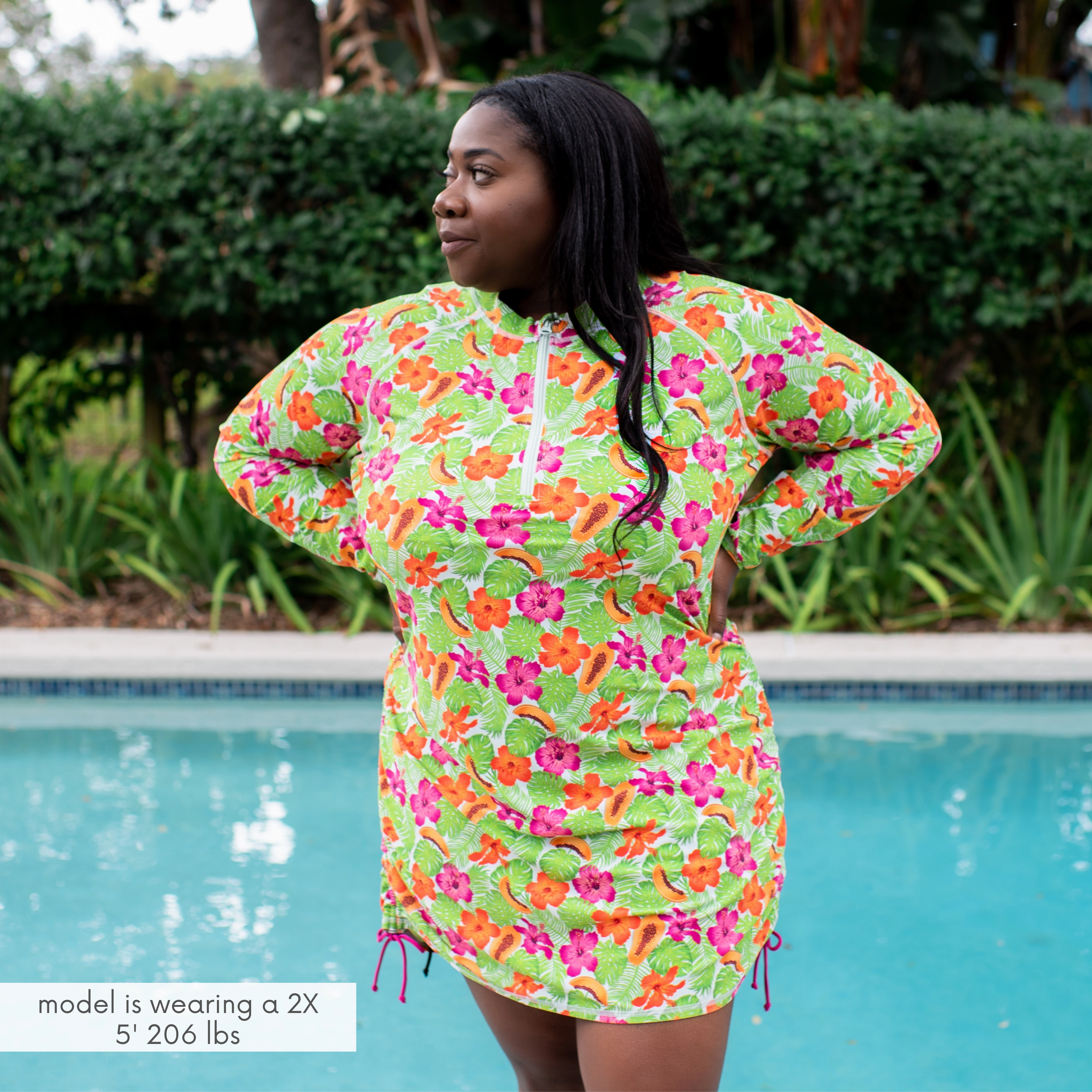 Women's Half Zip Swim Dress Cover Up | "Hibiscus"