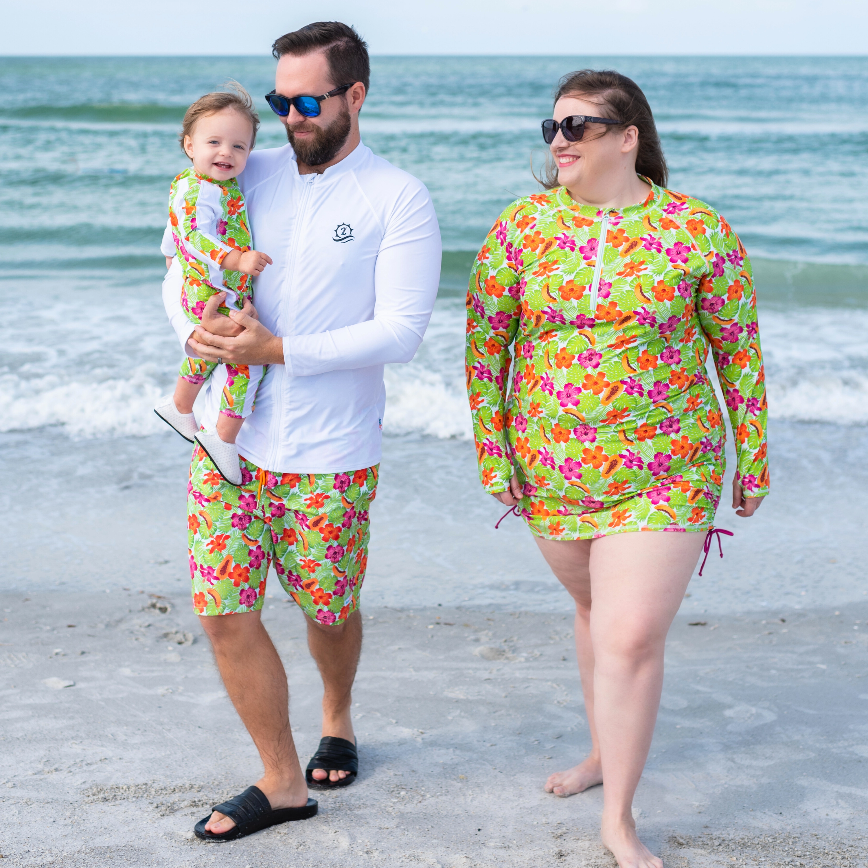 Women's Half Zip Swim Dress Cover Up | "Hibiscus"