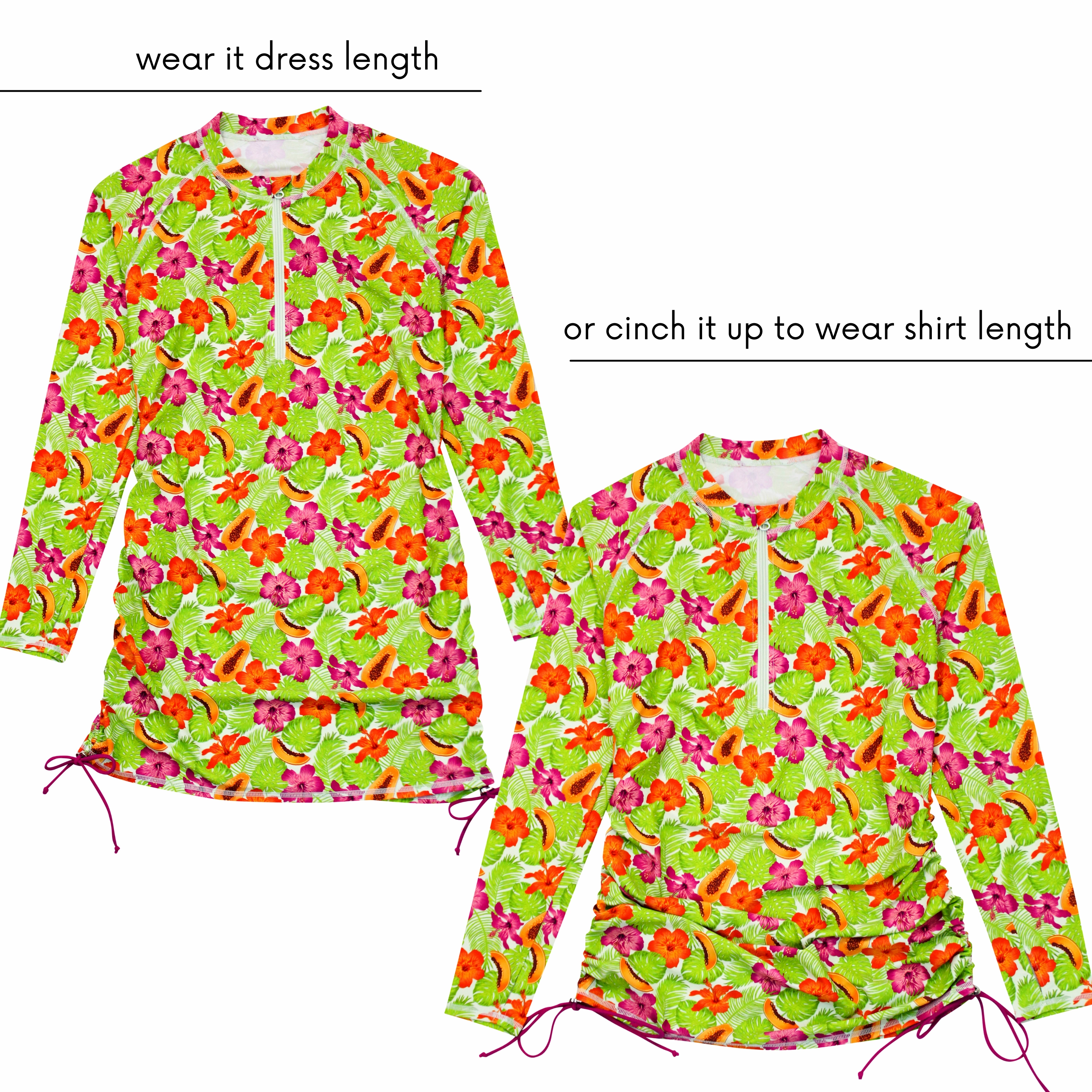 Women's Half Zip Swim Dress Cover Up | "Hibiscus"