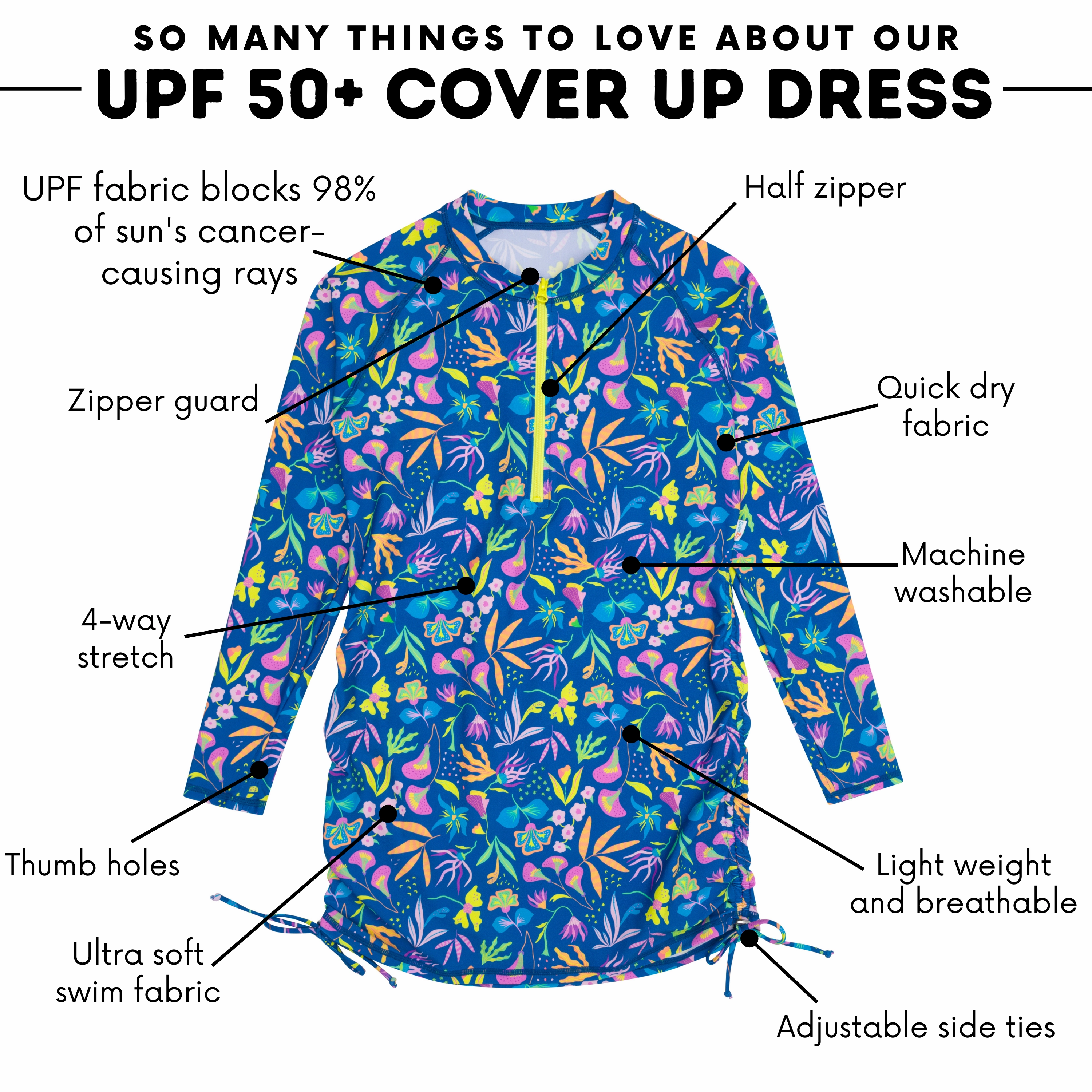 Women's Half Zip Swim Dress Cover Up | "Tropadelic"