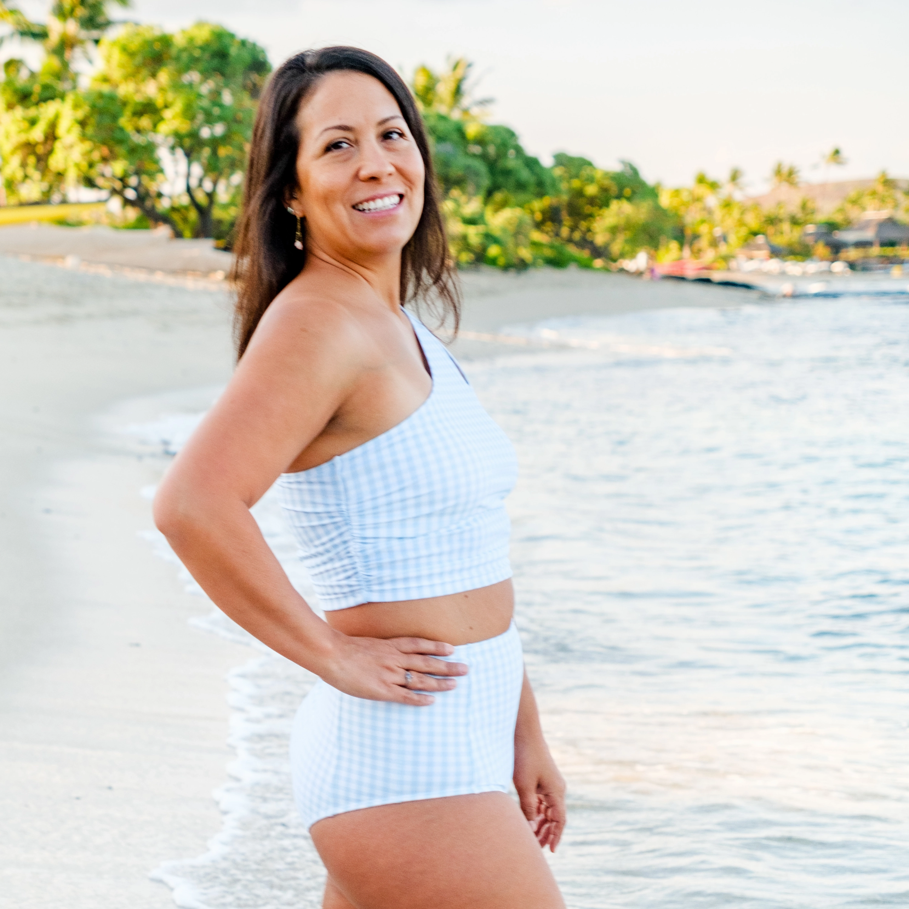 Women's High Waist Bikini Bottoms | "Blue Gingham"