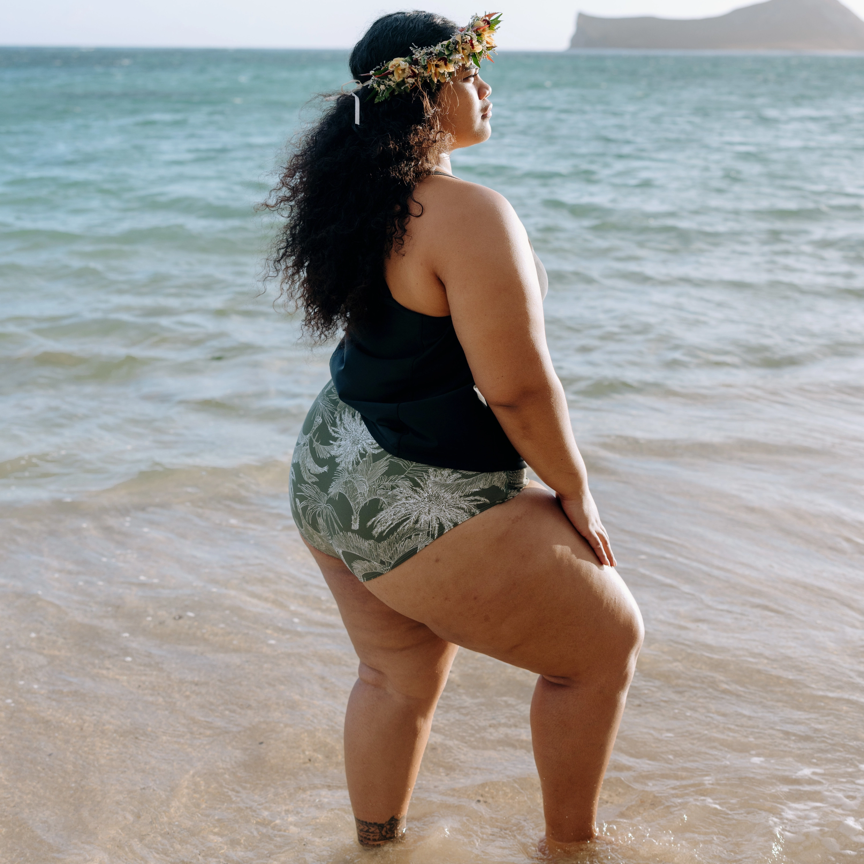Women's High Waist Bikini Bottoms Ruched | "Hawaiian Rainforest"