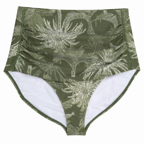 Women's High Waist Bikini Bottoms Ruched | "Hawaiian Rainforest"