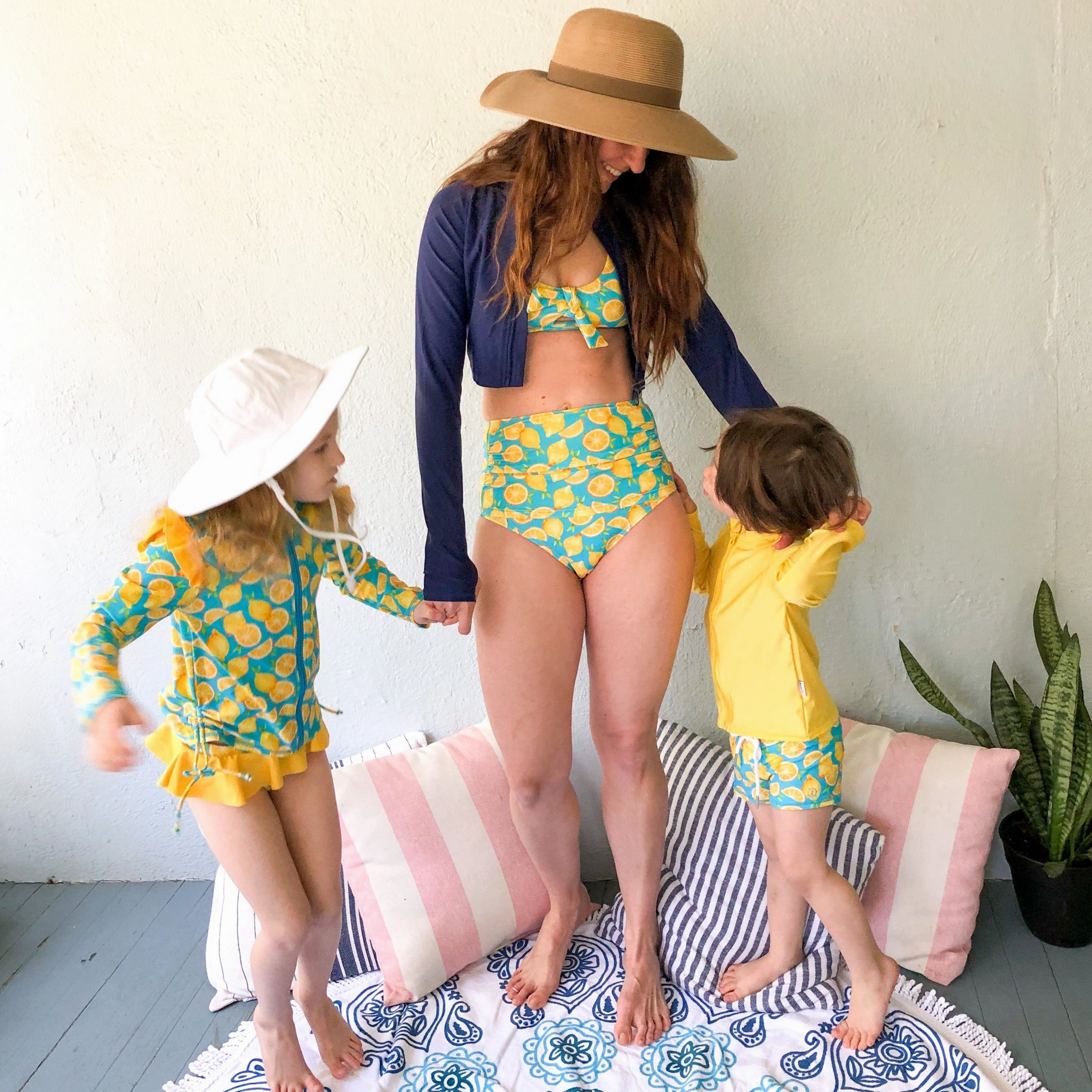 Women's High Waist Bikini Bottoms Ruched | "Lemons"