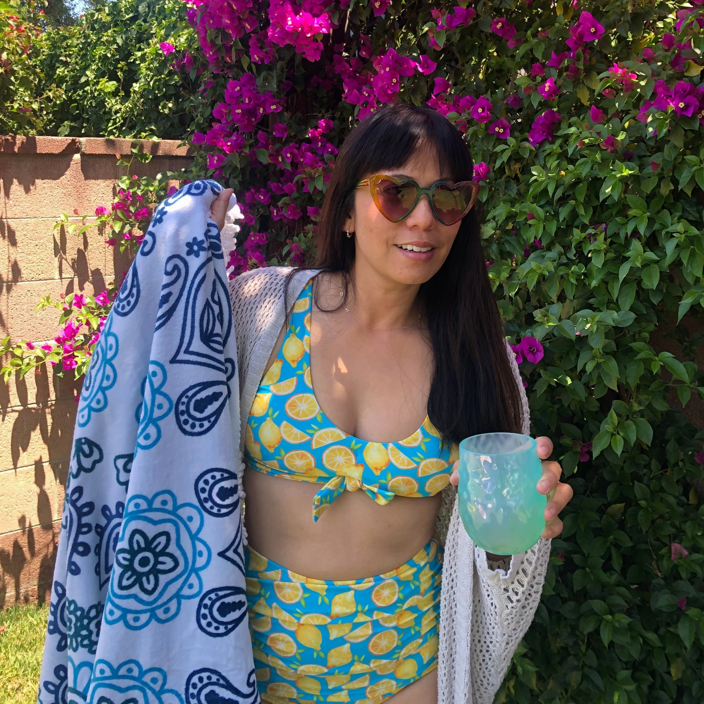 Women's High Waist Bikini Bottoms Ruched | "Lemons"