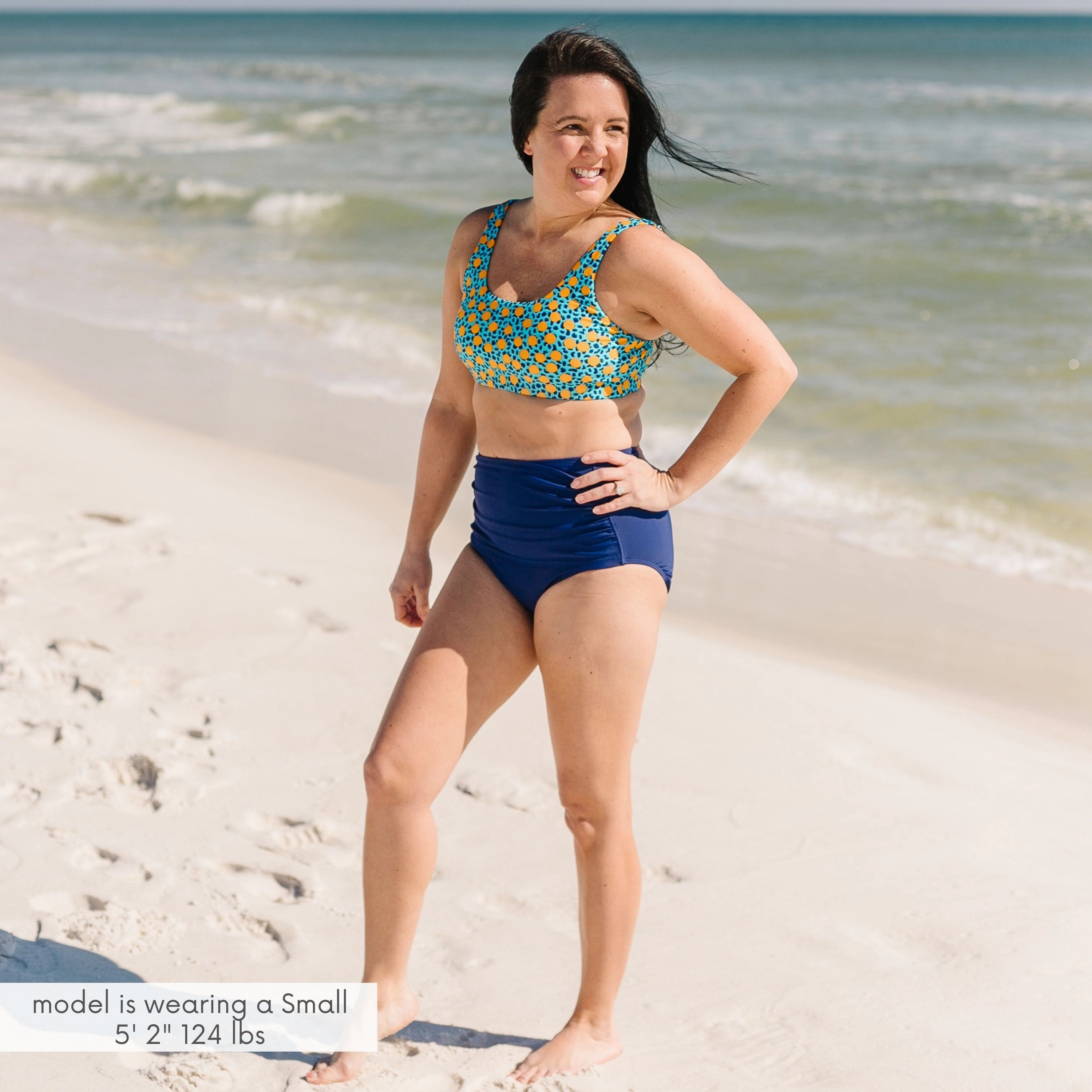 Women's High Waist Bikini Bottoms Ruched | "Navy"