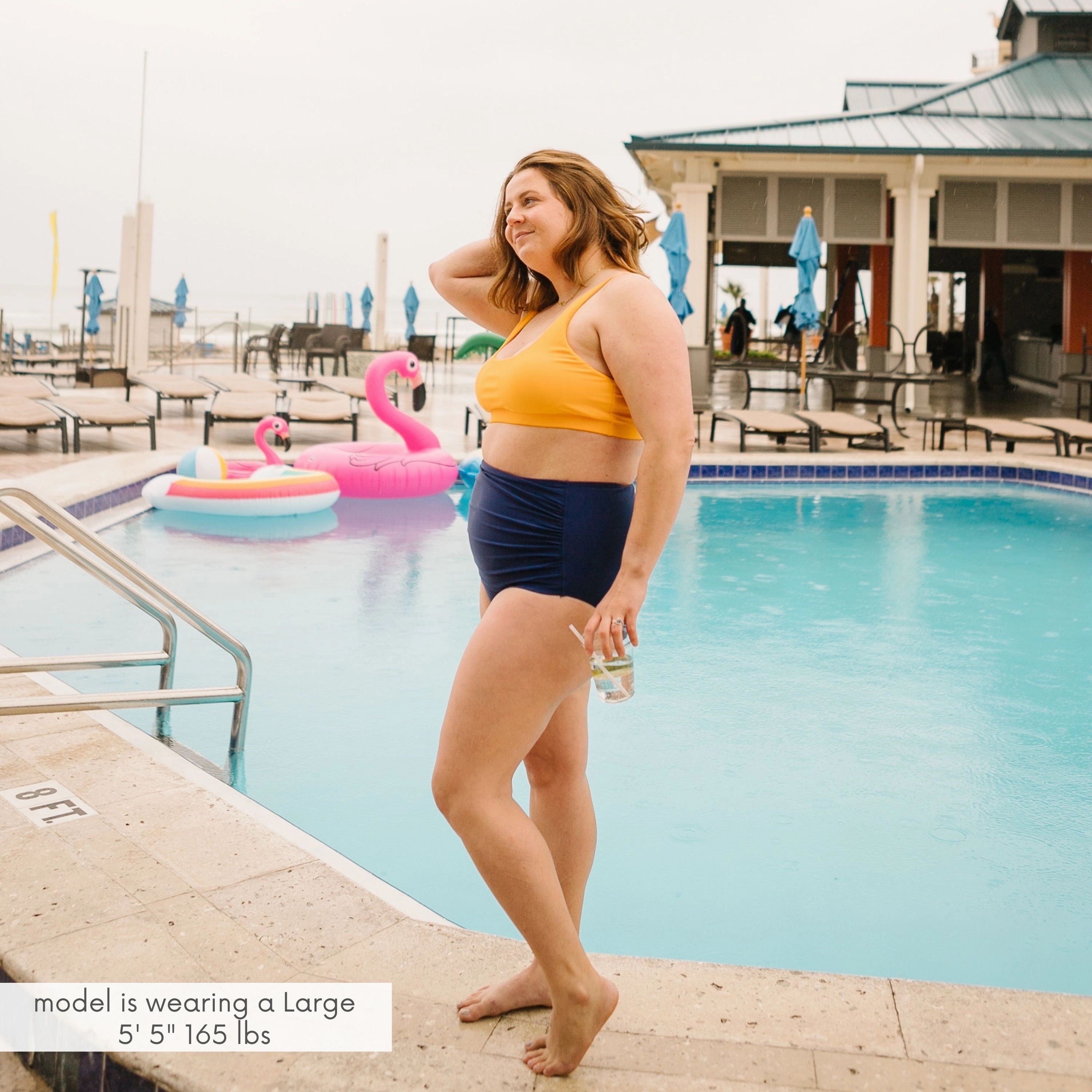 Women's High Waist Bikini Bottoms Ruched | "Navy"