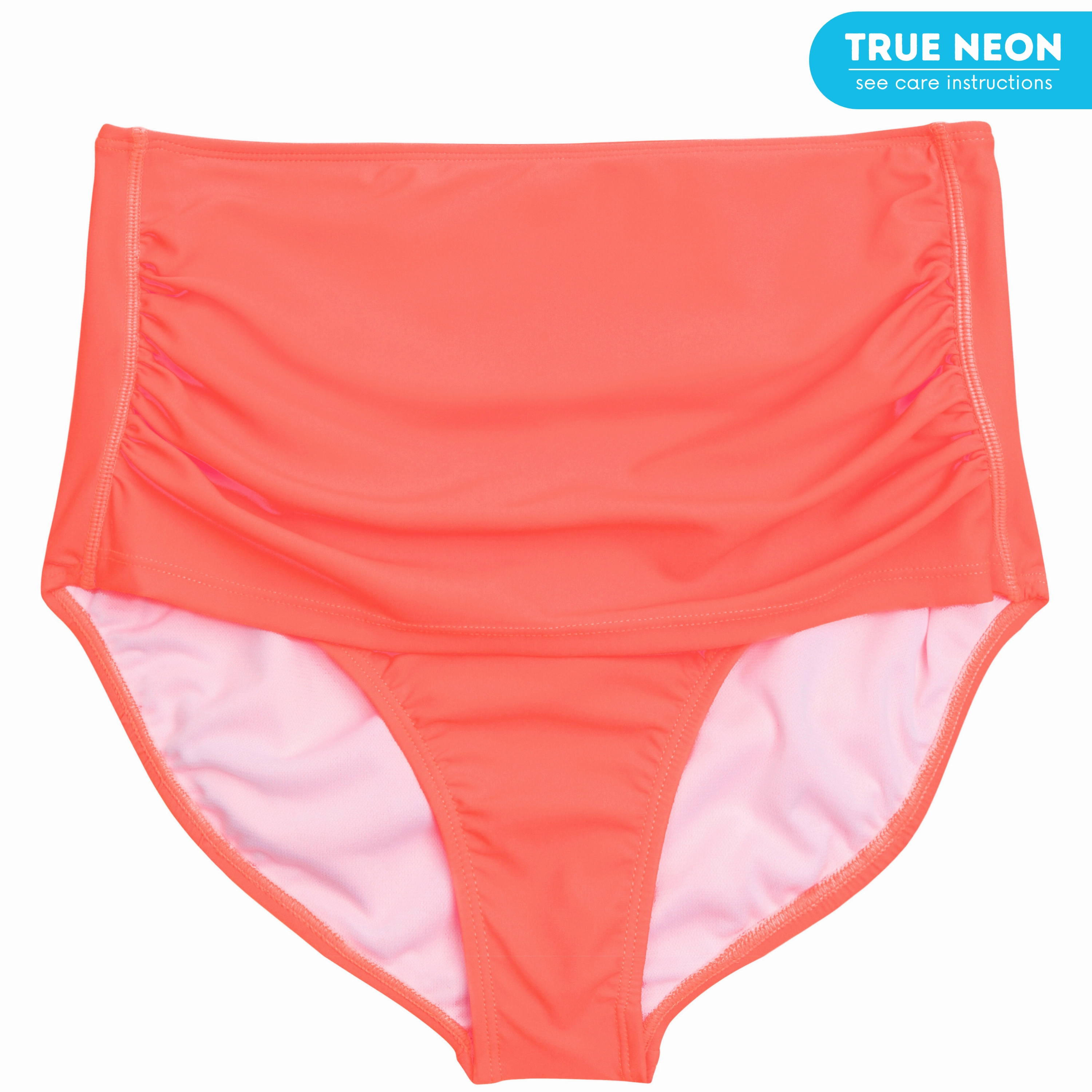 Women's High Waist Bikini Bottoms Ruched | "Neon Orange"