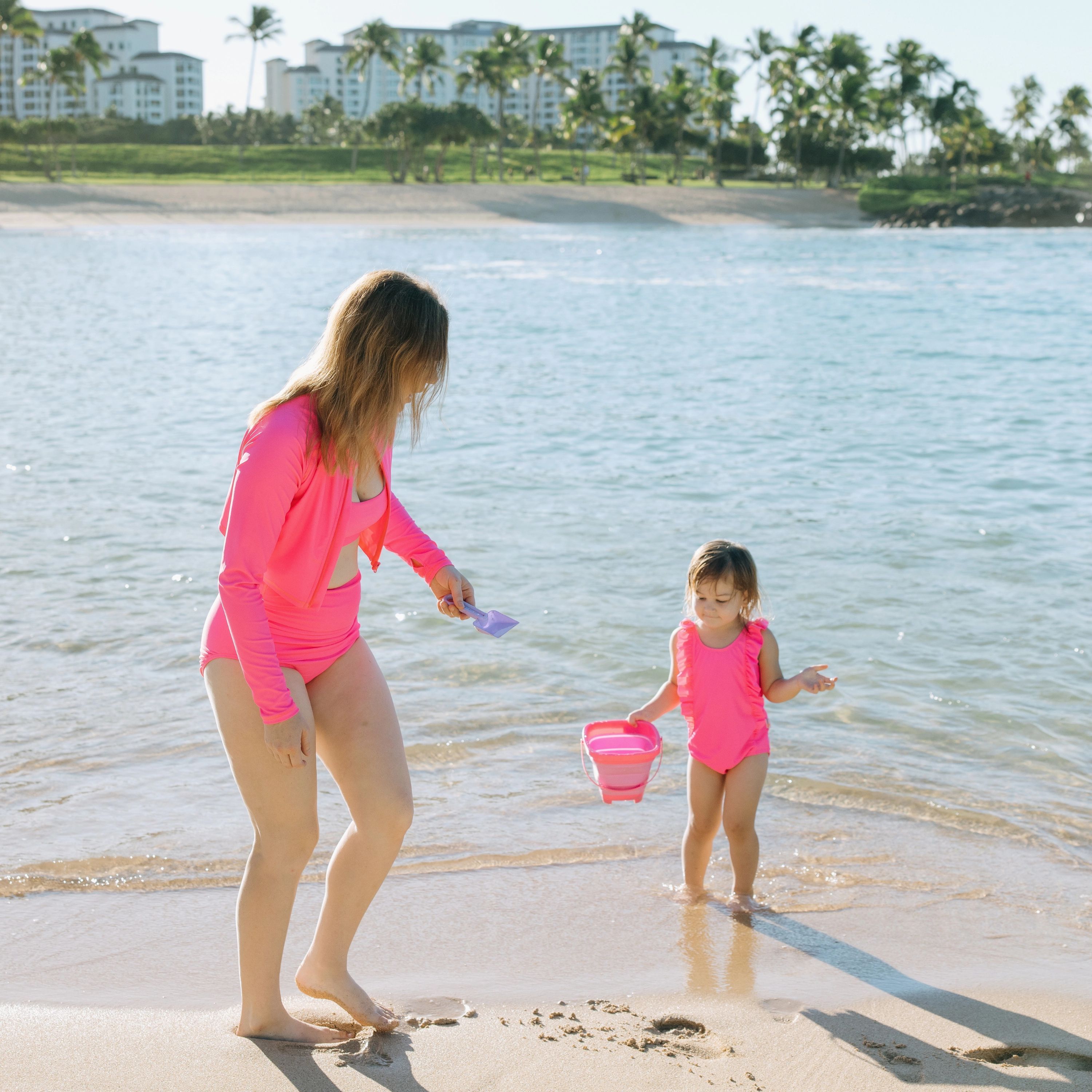 Women's High Waist Bikini Bottoms Ruched | "Neon Pink"