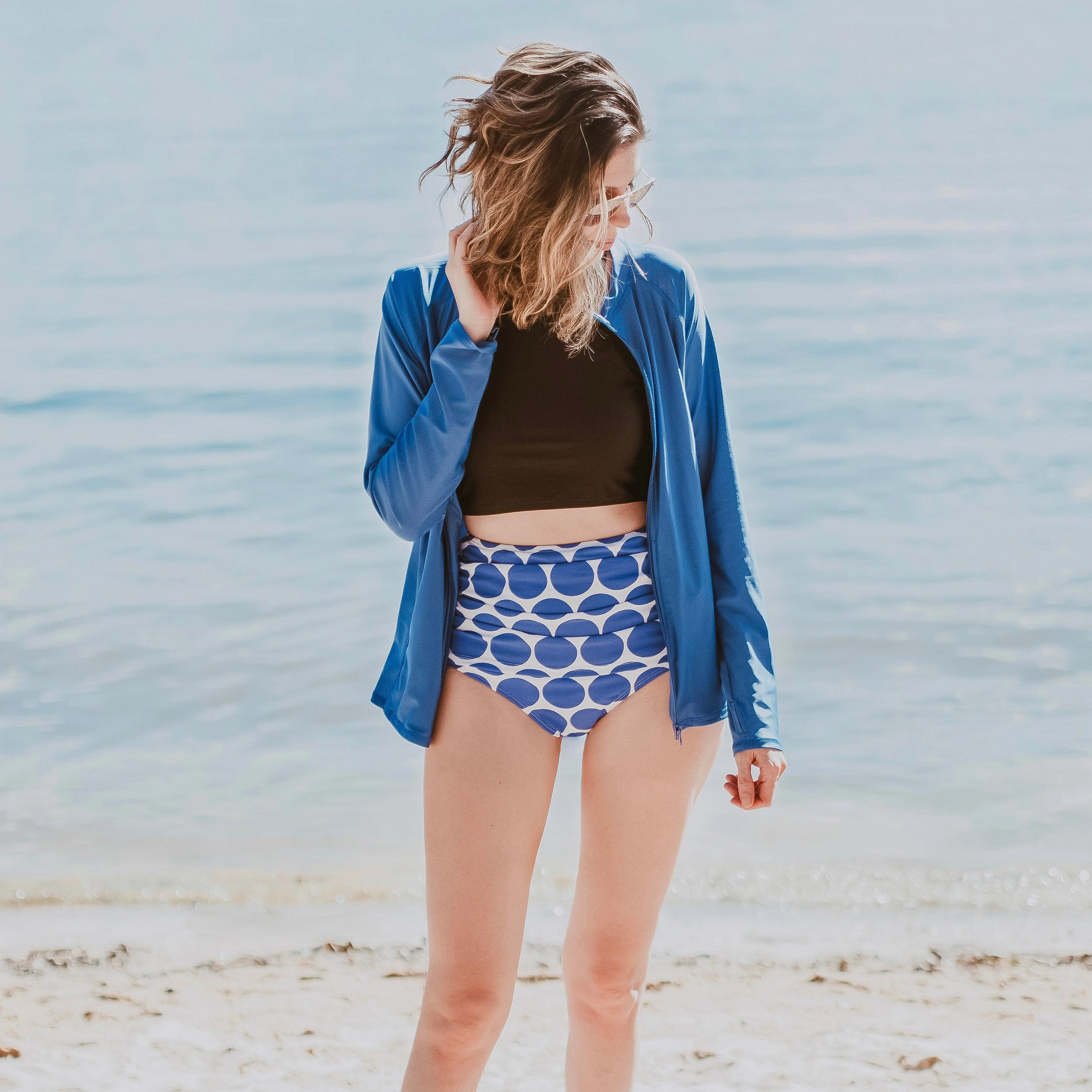Women's High Waist Bikini Bottoms Ruched | "Oversized Dot"