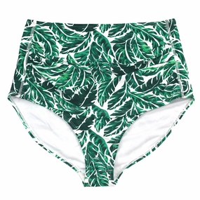 Women's High Waist Bikini Bottoms Ruched | "Palm Leaf"