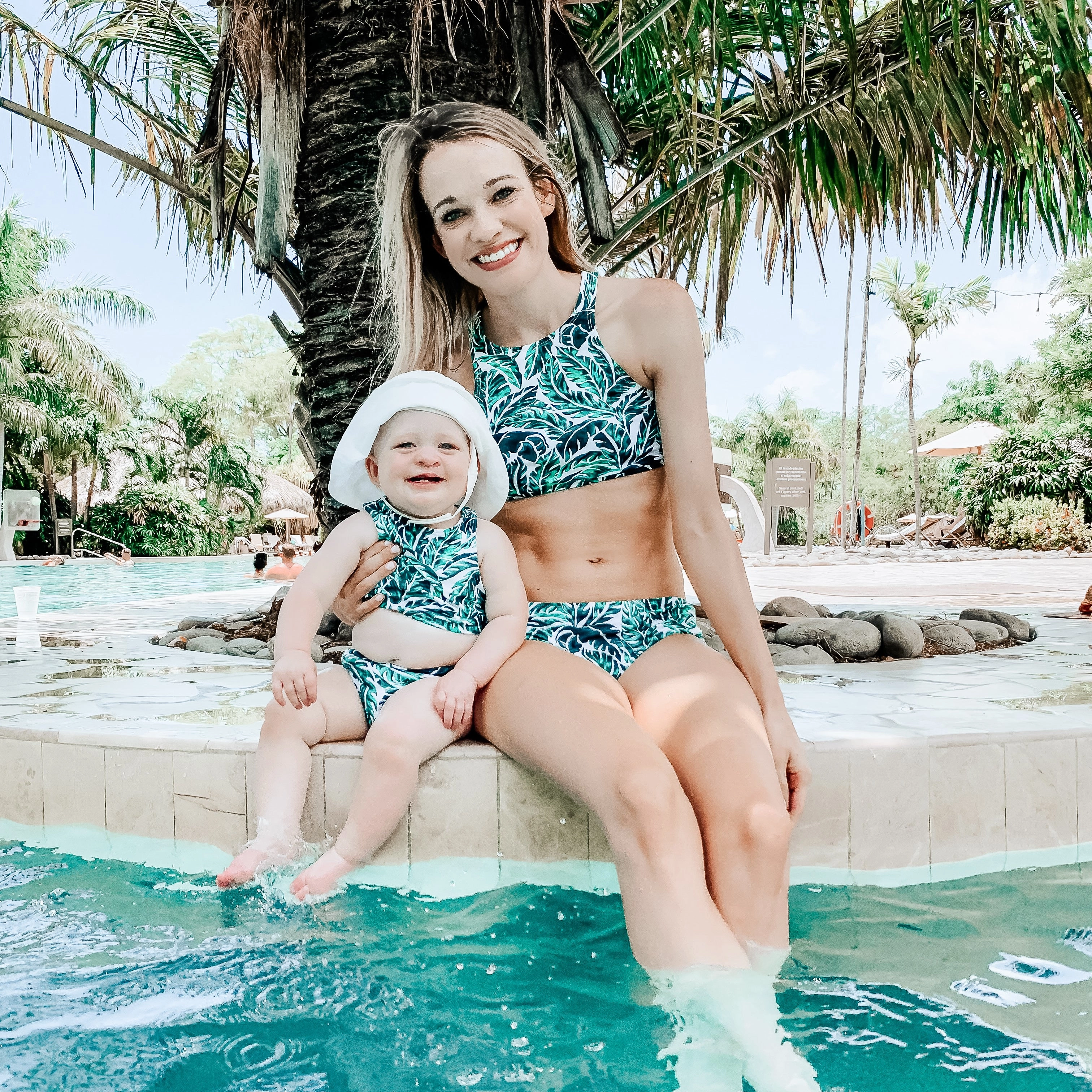 Women's High Waist Bikini Bottoms Ruched | "Palm Leaf"