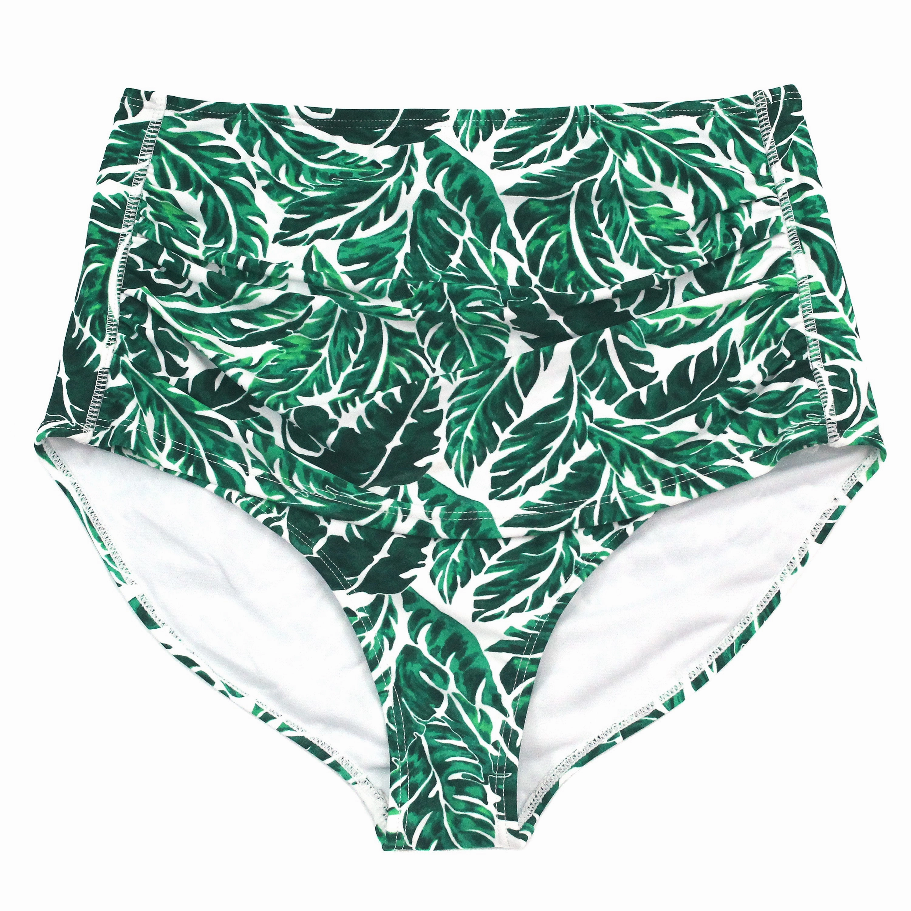 Women's High Waist Bikini Bottoms Ruched | "Palm Leaf"