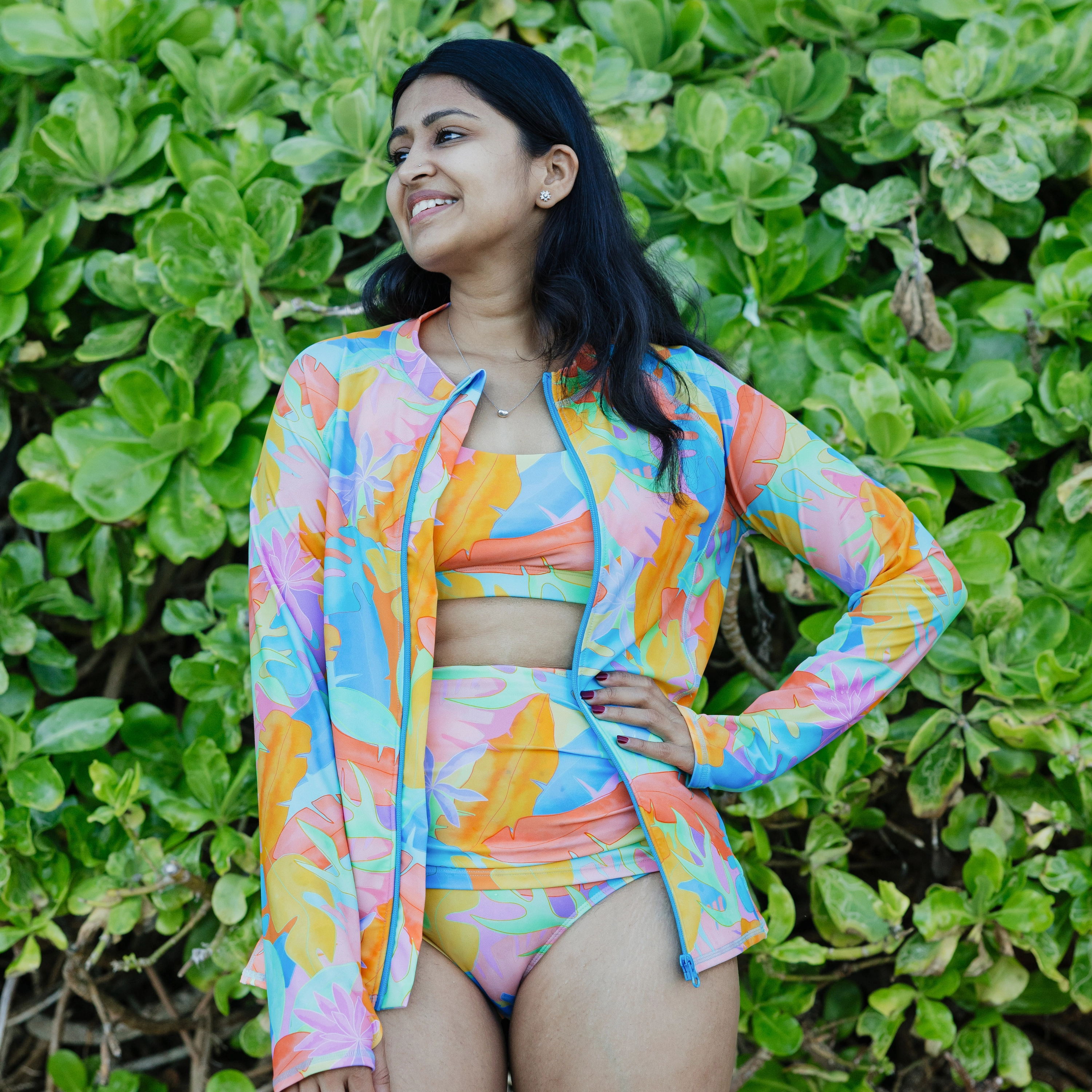Women's High Waist Bikini Bottoms Ruched | "Vibrant Vacay"