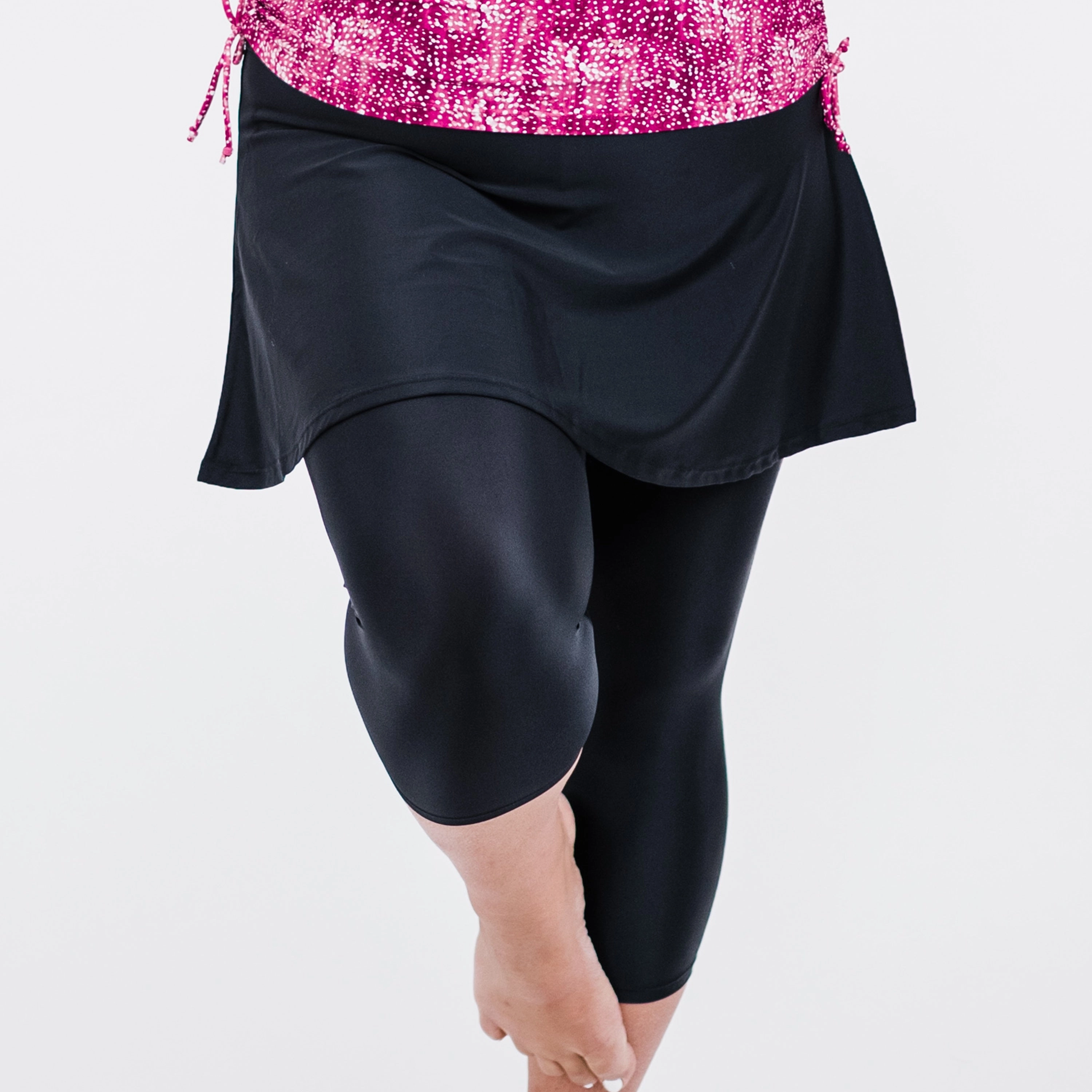 Women's High Waisted Flared Swim Skort With attched Capri Leggings