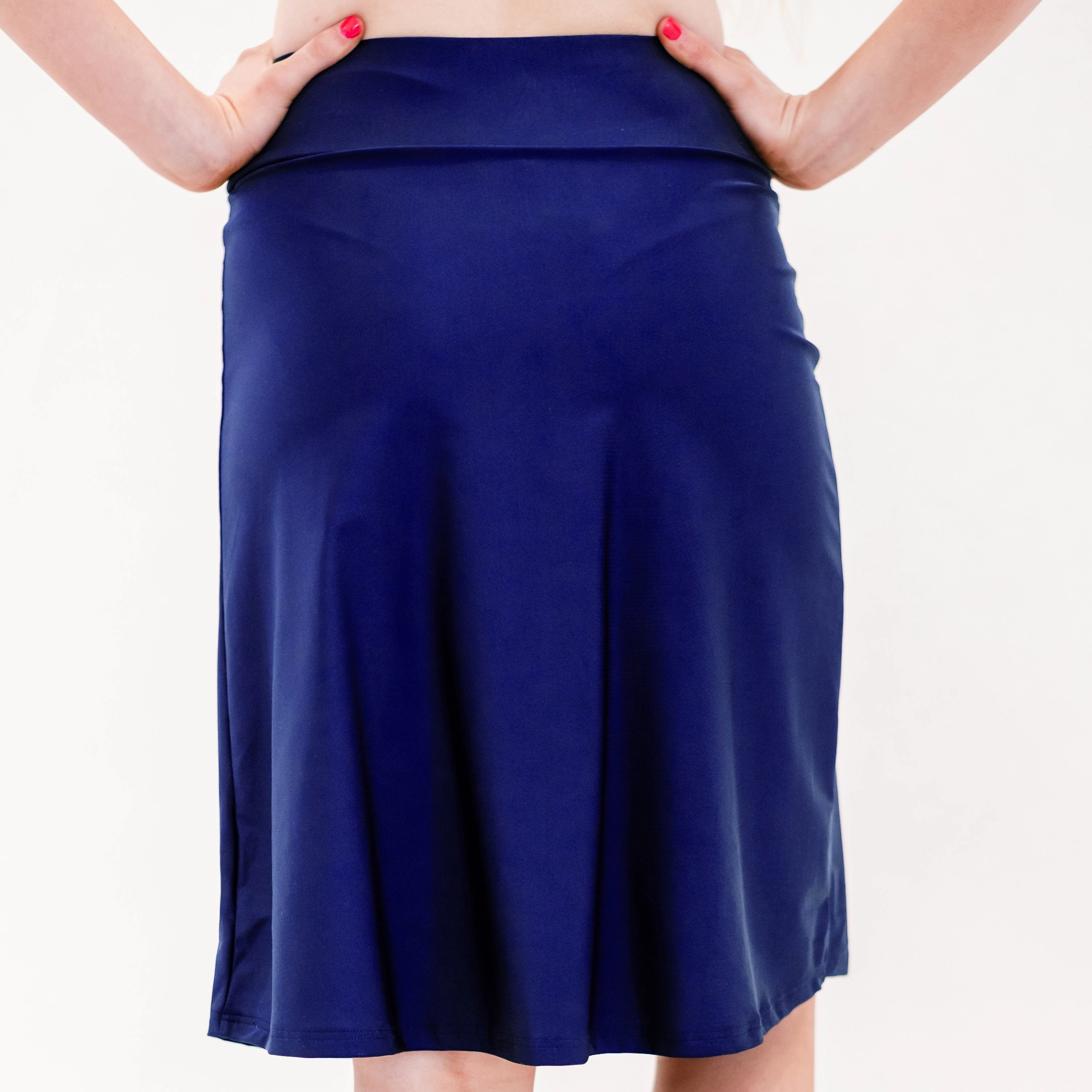 Women's High Waisted Knee Length Swim Skirt With Attached Bike Shorts