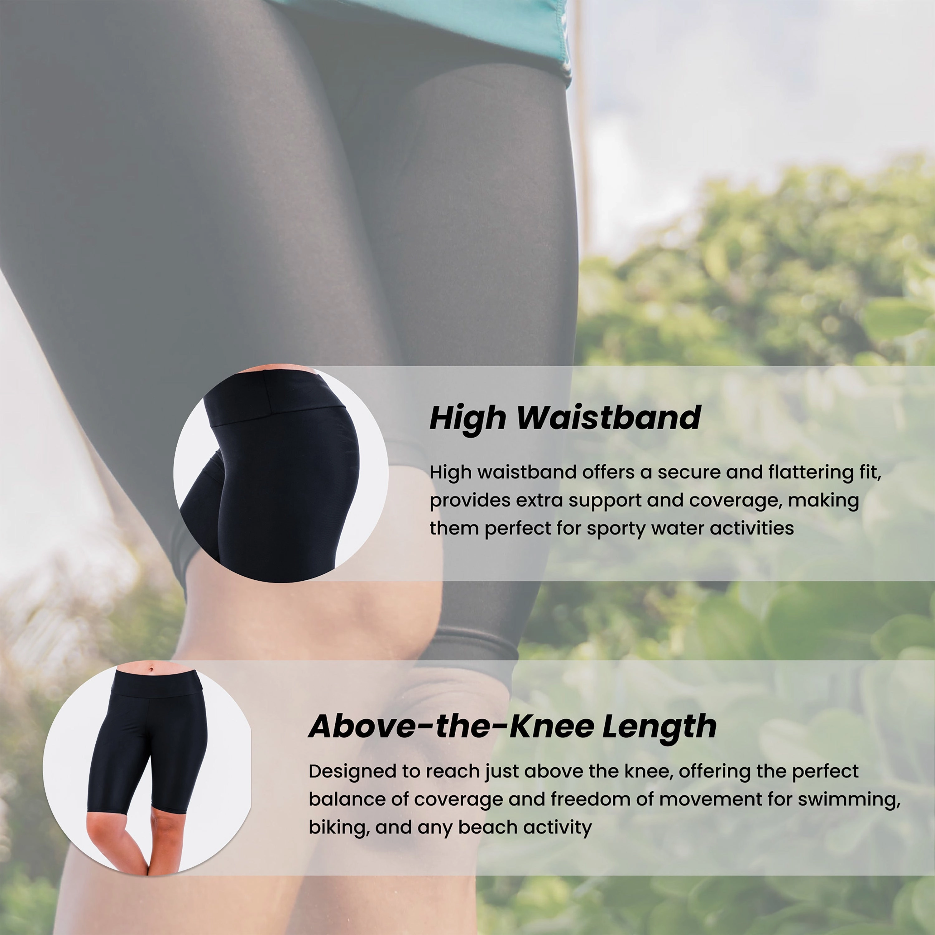 Women's High Waisted Long Bike Swim Shorts