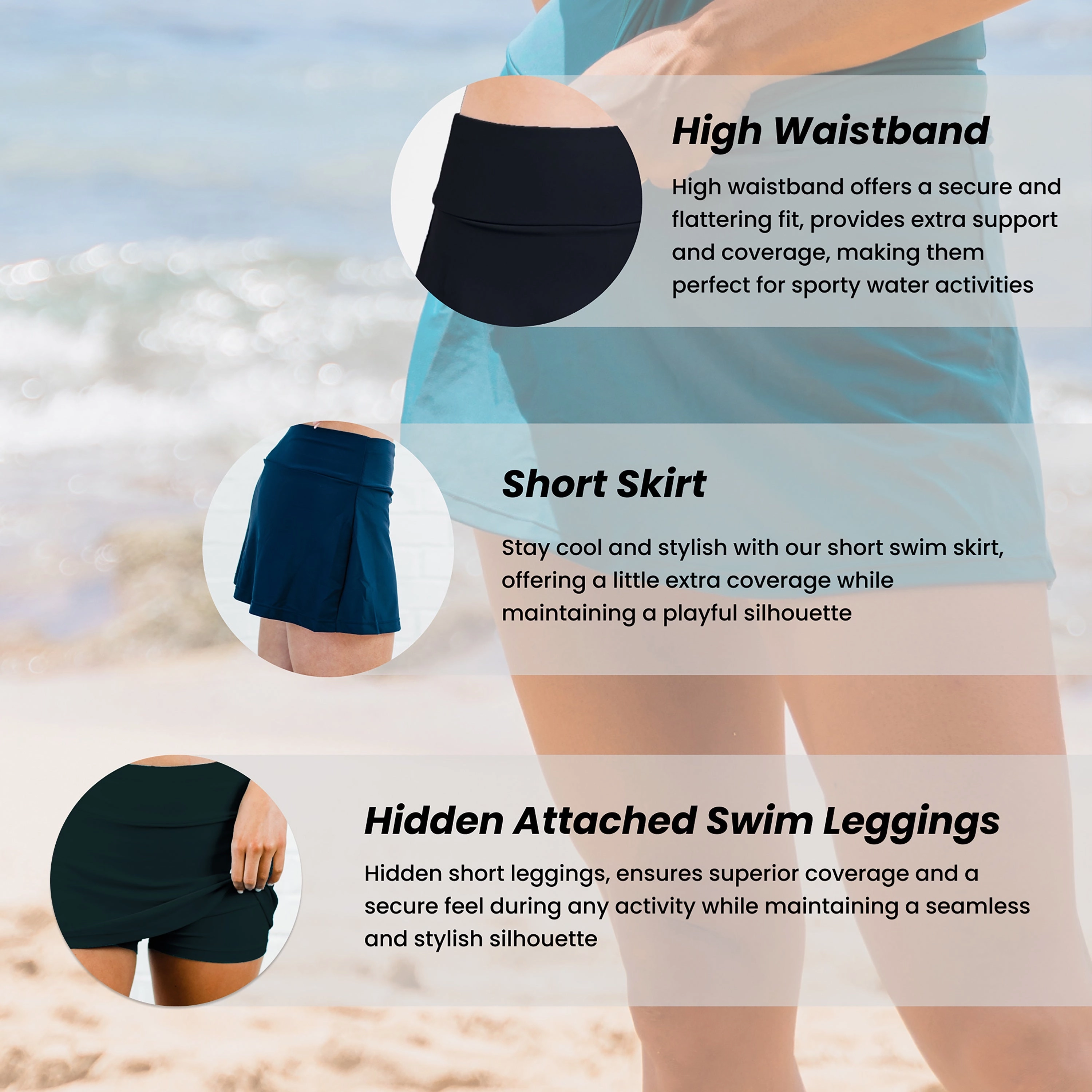 Women's High Waisted Mini Swim Skirt With Shorts