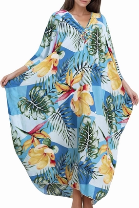 Women's Kaftan Dresses 2025 V Neck Batwing Sleeve Beach Cover Ups Plus Size Lightweight Caftans for Swimwear