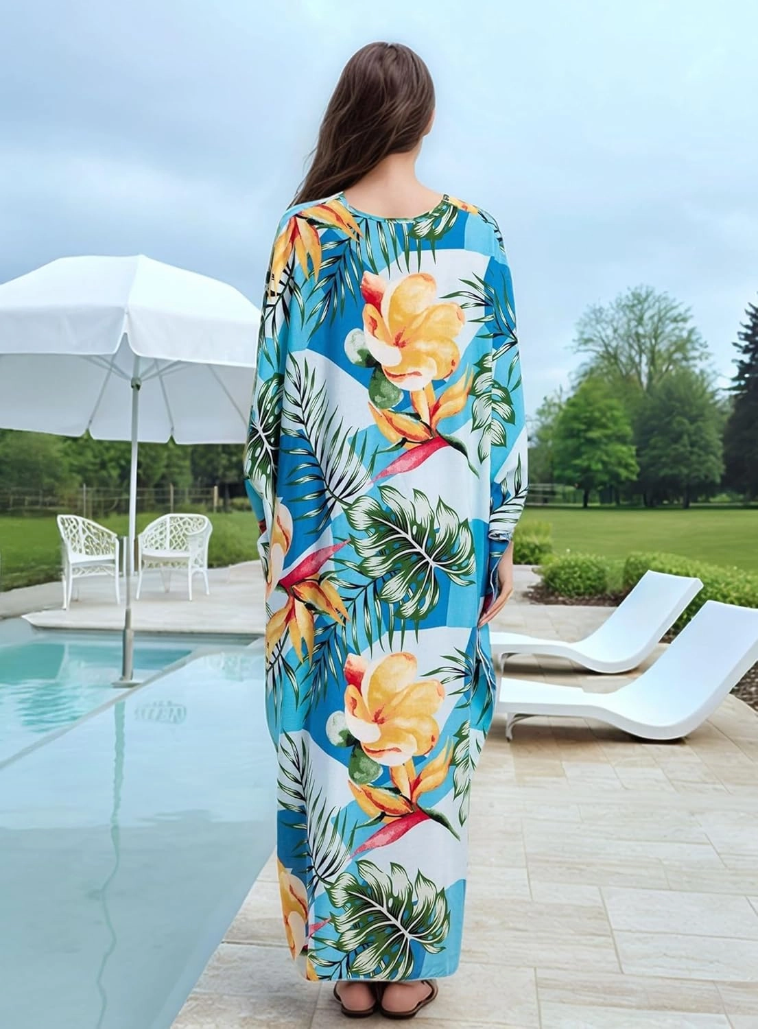 Women's Kaftan Dresses 2025 V Neck Batwing Sleeve Beach Cover Ups Plus Size Lightweight Caftans for Swimwear