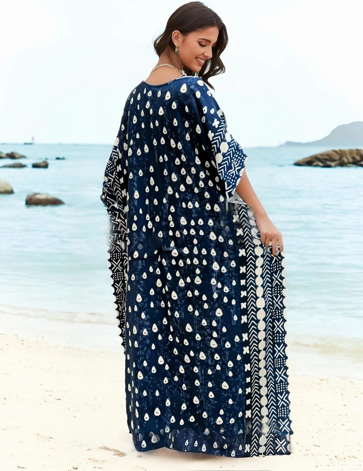 Women's Kaftan Swimwear Cover Up Short Sleeve Caftans for Women Mumu Dresses V-Neck Kaftan for Lounging