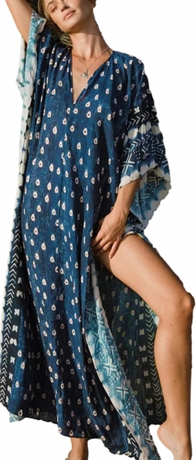Women's Kaftan Swimwear Cover Up Short Sleeve Caftans for Women Mumu Dresses V-Neck Kaftan for Lounging