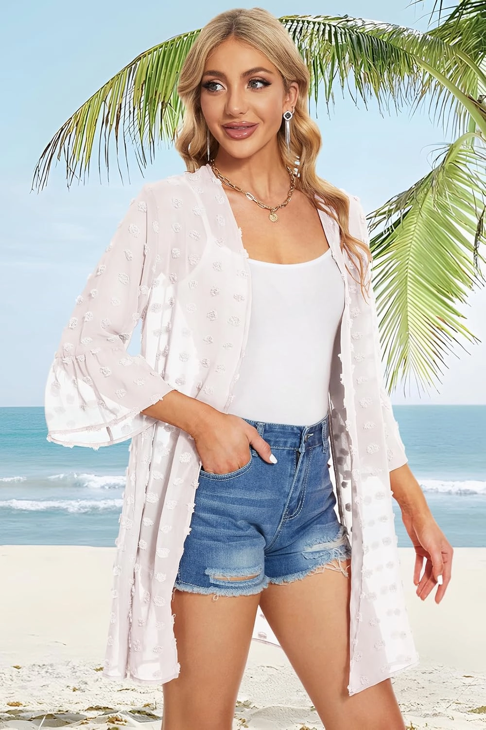 Women's Kimono Cardigans Floral Chiffon Loose Open Front Casual Summer Tops