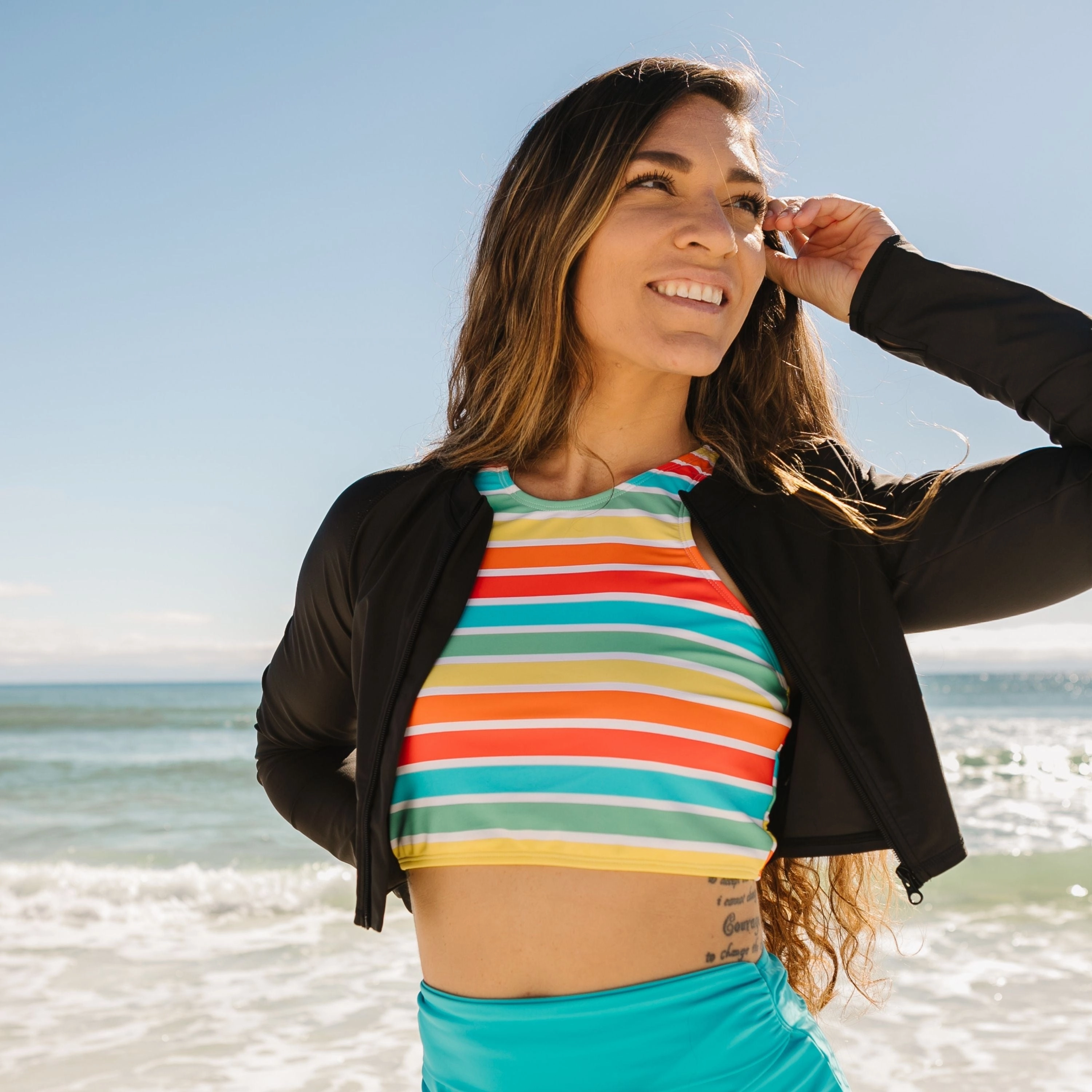 Women's Long Sleeve Crop Rash Guard | ???Black???