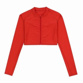 Women's Long Sleeve Crop Rash Guard | ???Fiesta Red???