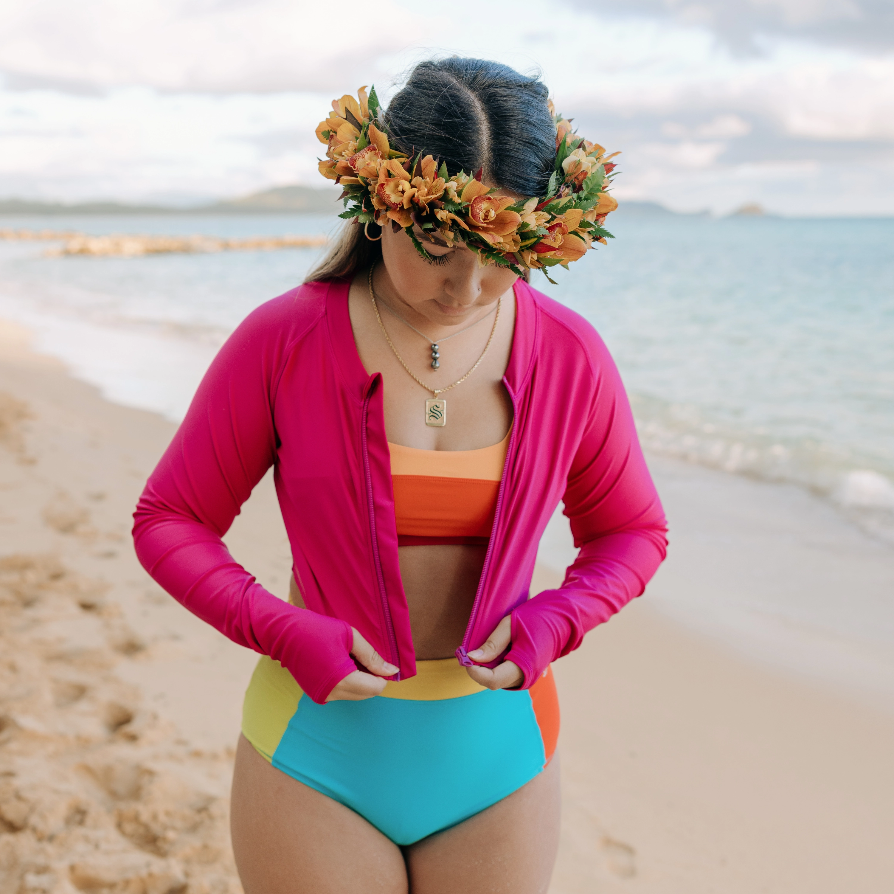 Women's Long Sleeve Crop Rash Guard | ???Fuchsia???