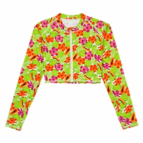 Women's Long Sleeve Crop Rash Guard | ???Hibiscus???