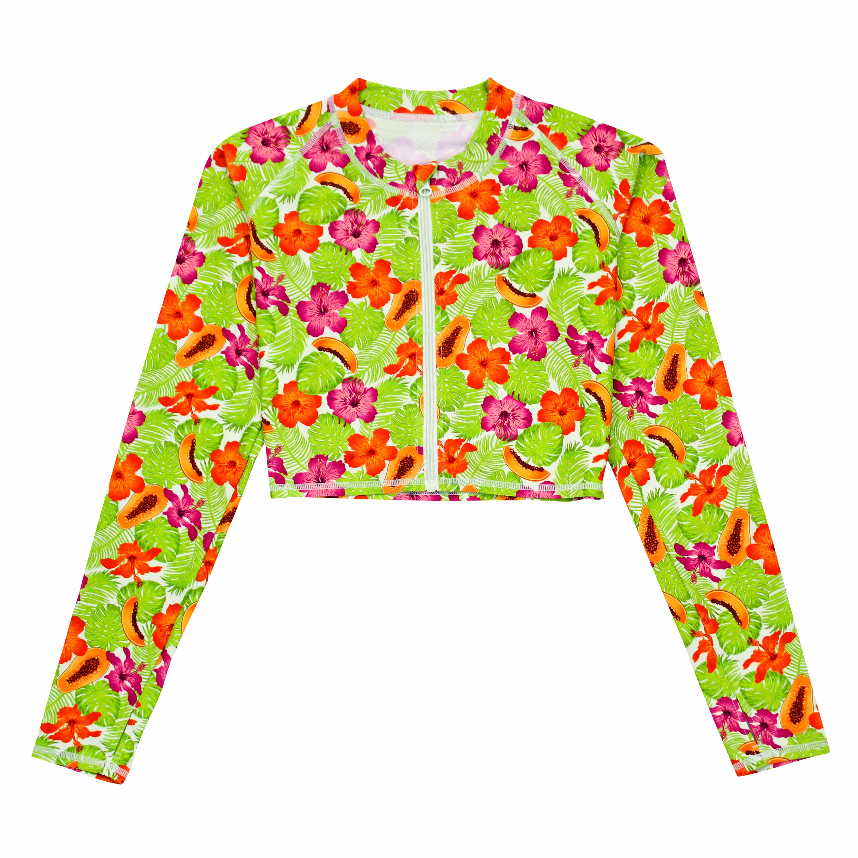 Women's Long Sleeve Crop Rash Guard | ???Hibiscus???