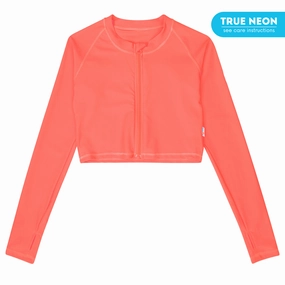 Women's Long Sleeve Crop Rash Guard | ???Neon Orange"
