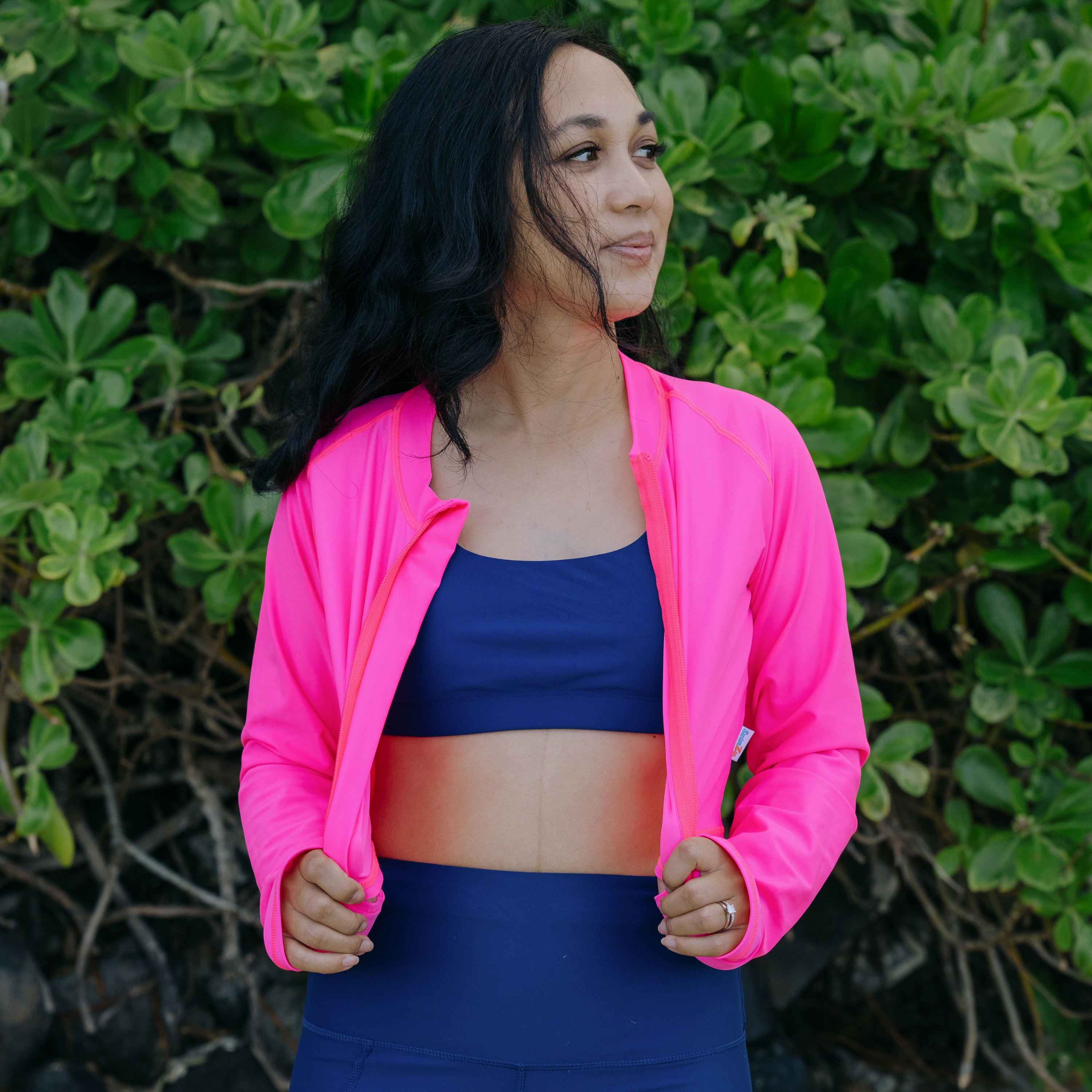 Women's Long Sleeve Crop Rash Guard | ???Neon Pink???