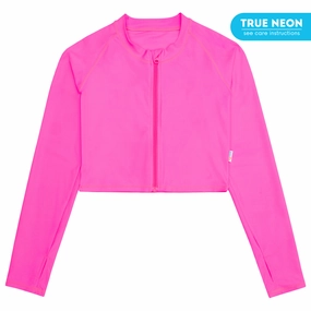 Women's Long Sleeve Crop Rash Guard | ???Neon Pink???