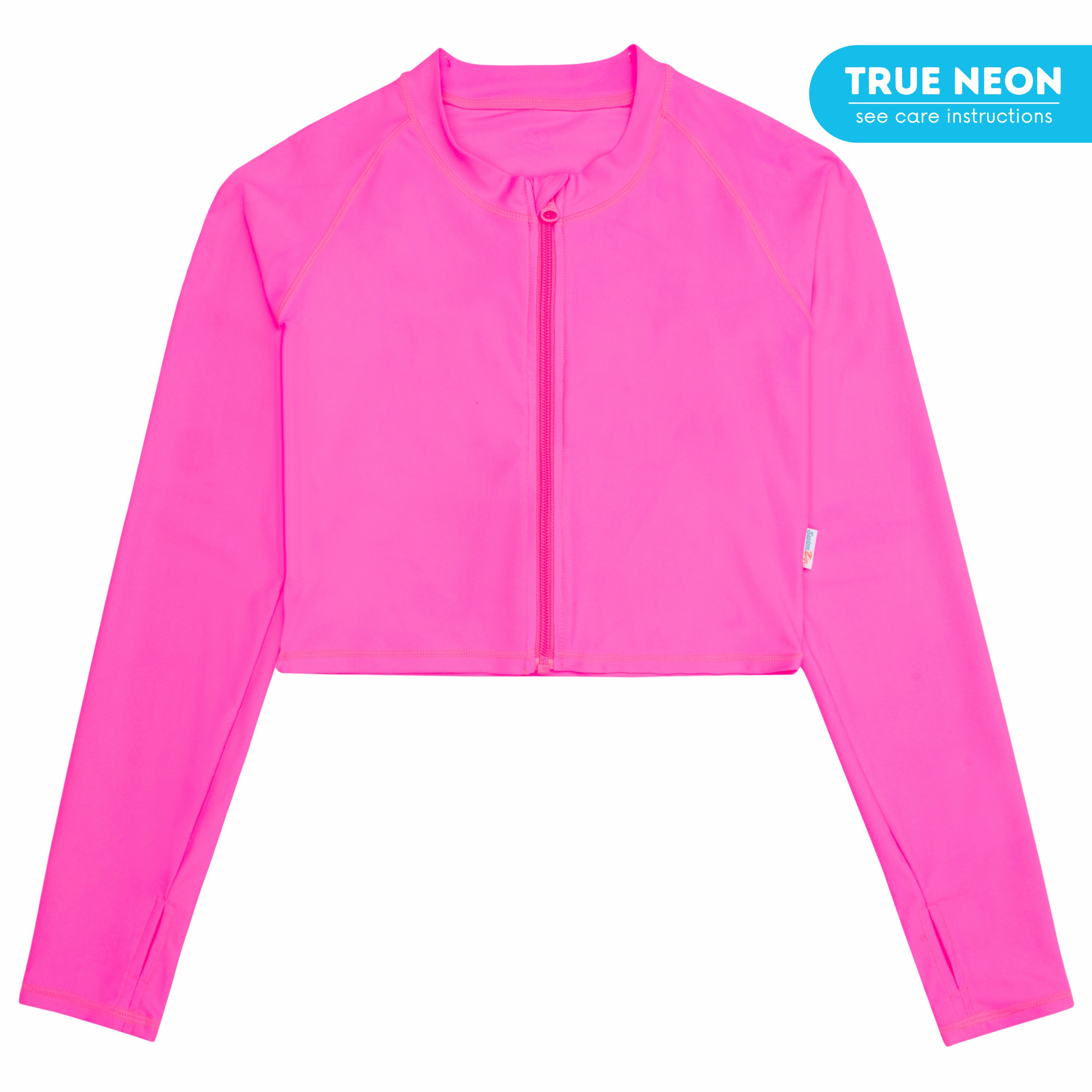 Women's Long Sleeve Crop Rash Guard | ???Neon Pink???