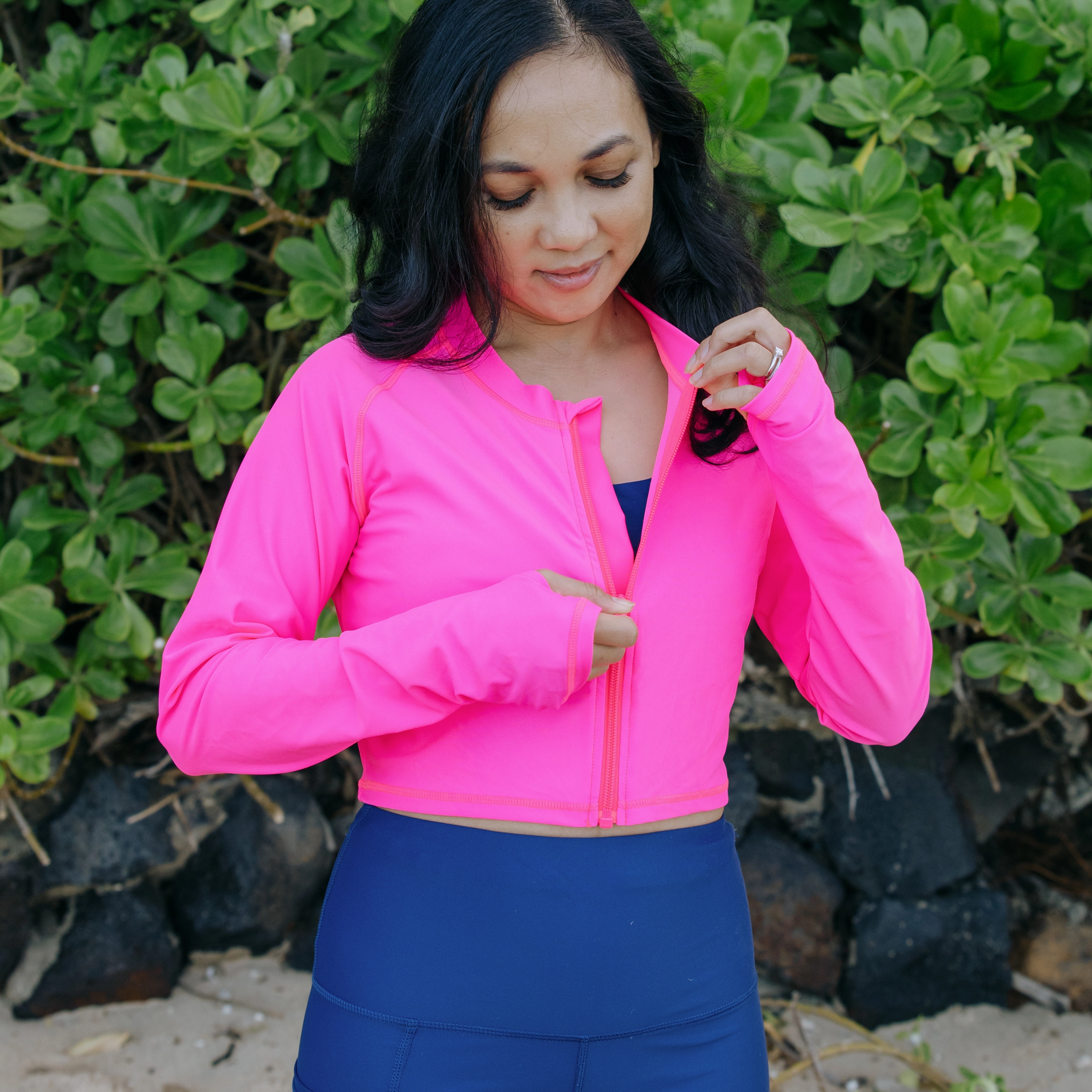 Women's Long Sleeve Crop Rash Guard | ???Neon Pink???