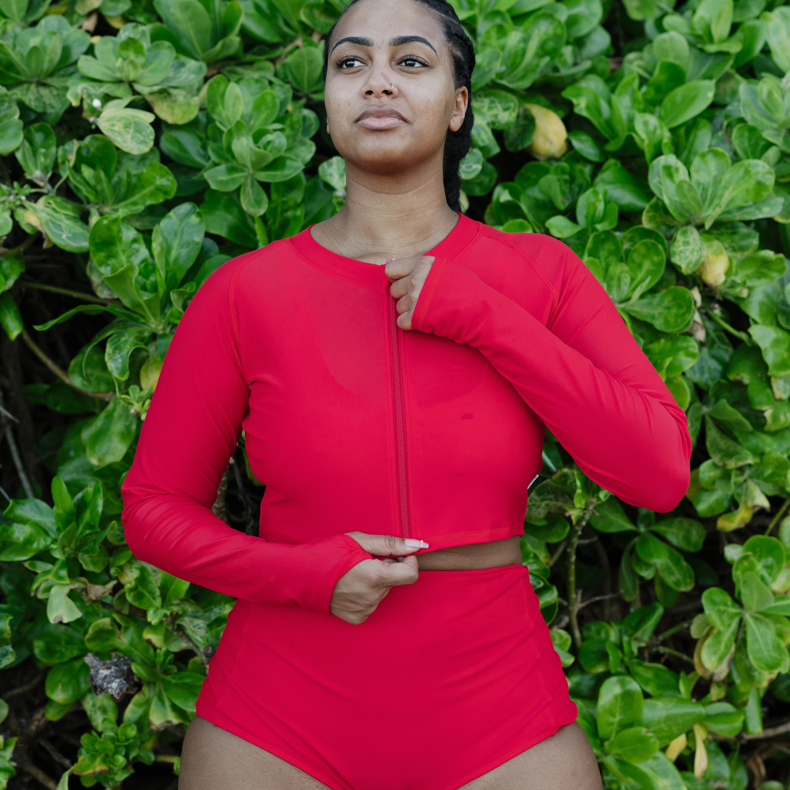 Women's Long Sleeve Crop Rash Guard | ???Red"