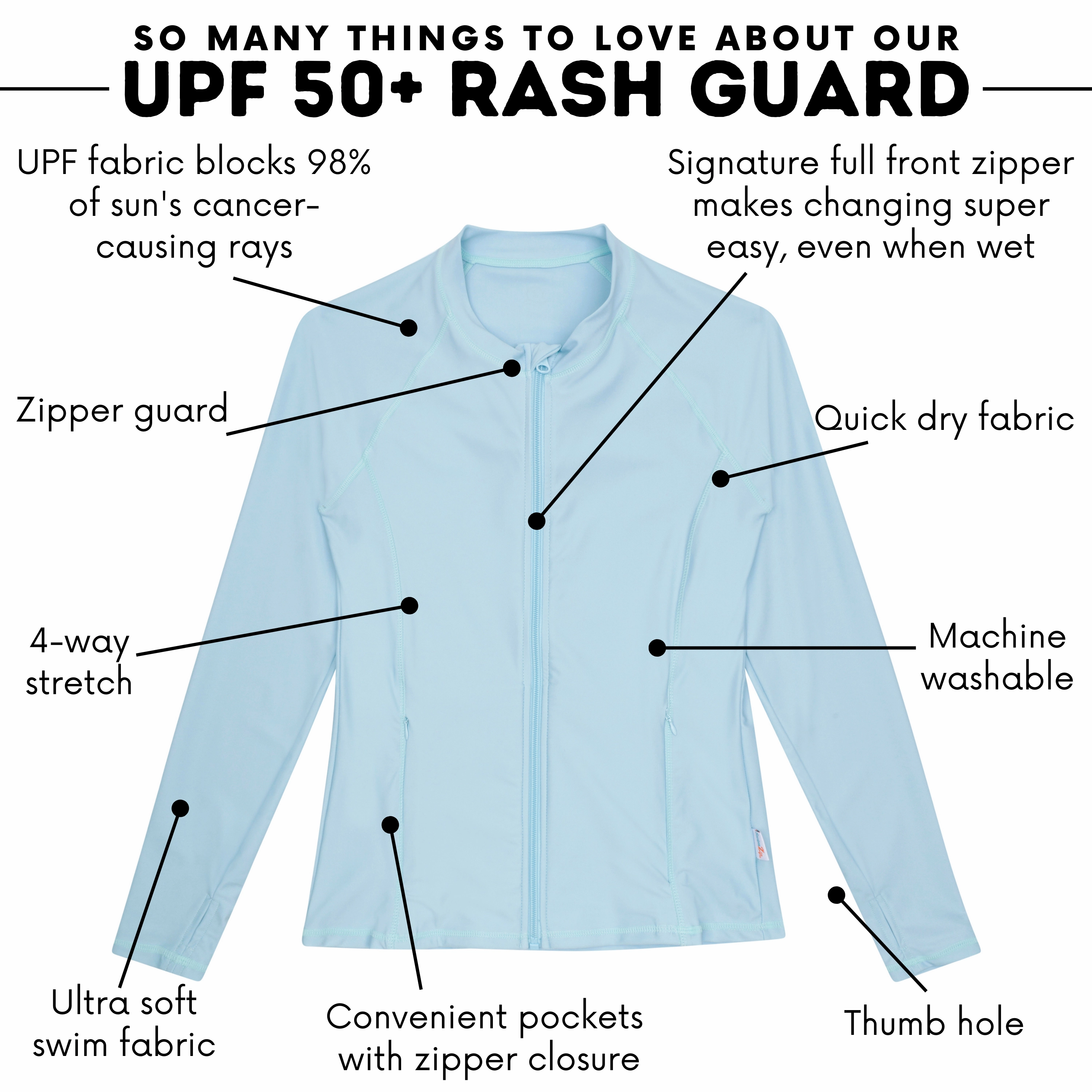 Women's Long Sleeve Rash Guard with Pockets | "Dream Blue"