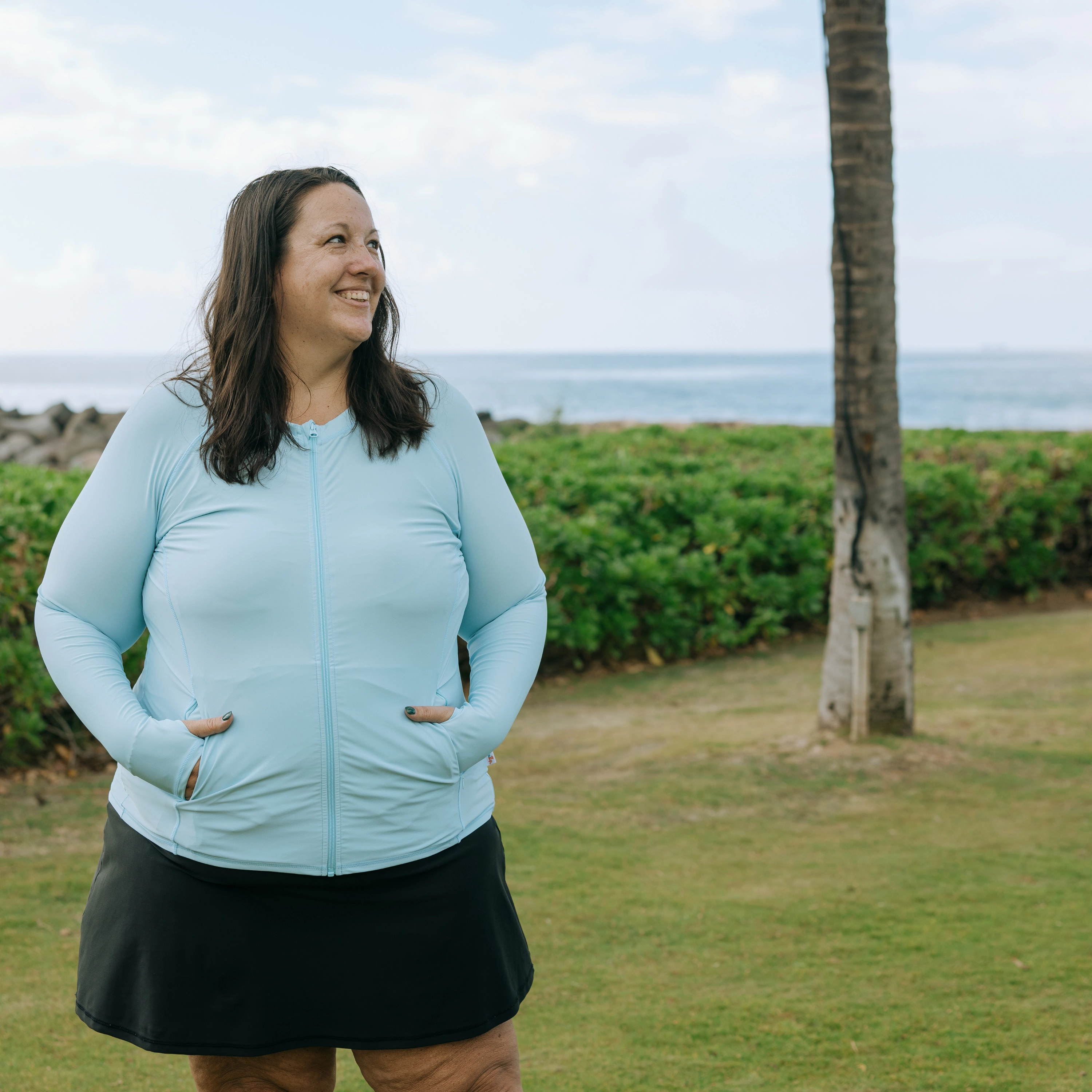 Women's Long Sleeve Rash Guard with Pockets | "Dream Blue"