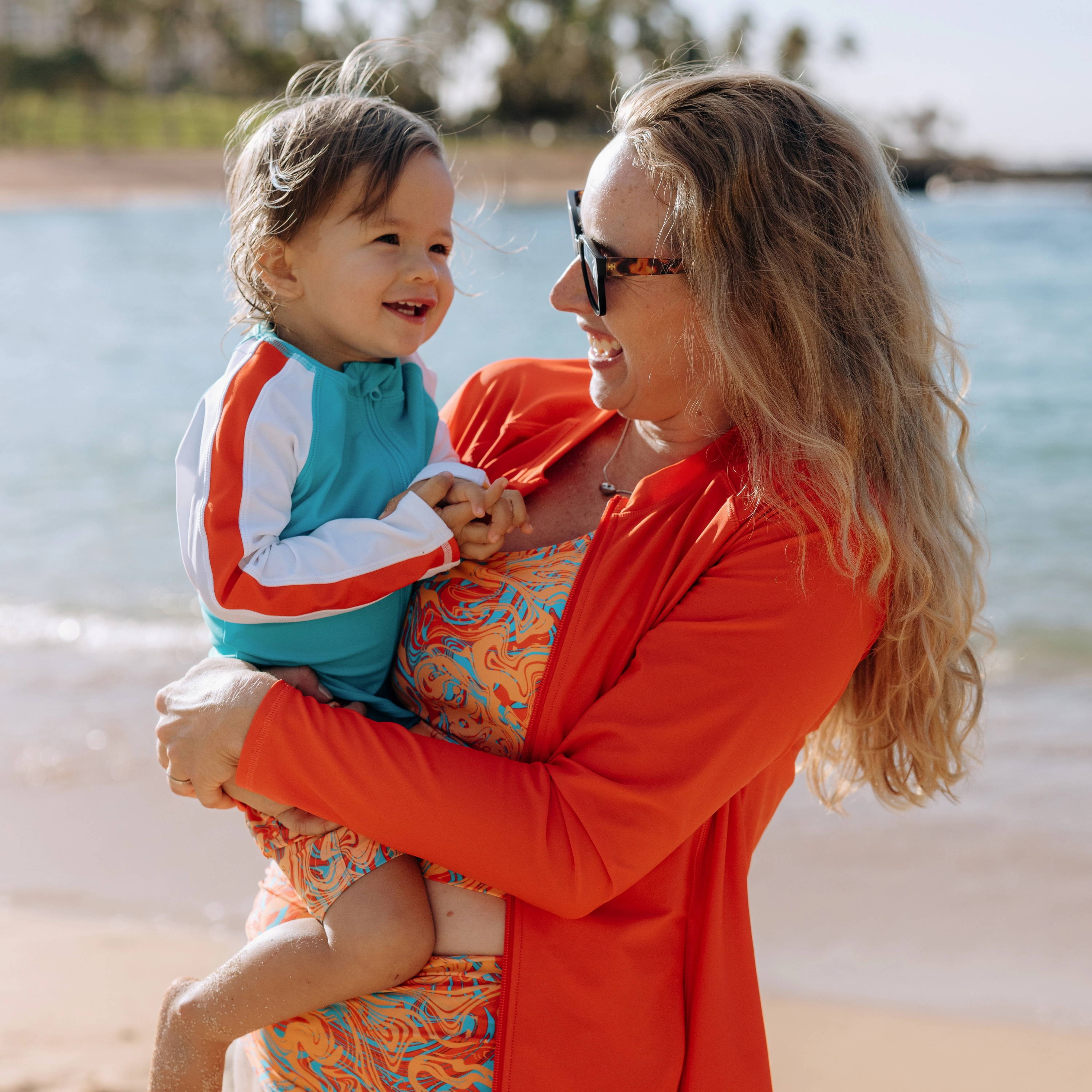 Women's Long Sleeve Rash Guard with Pockets | "Fiesta Red"