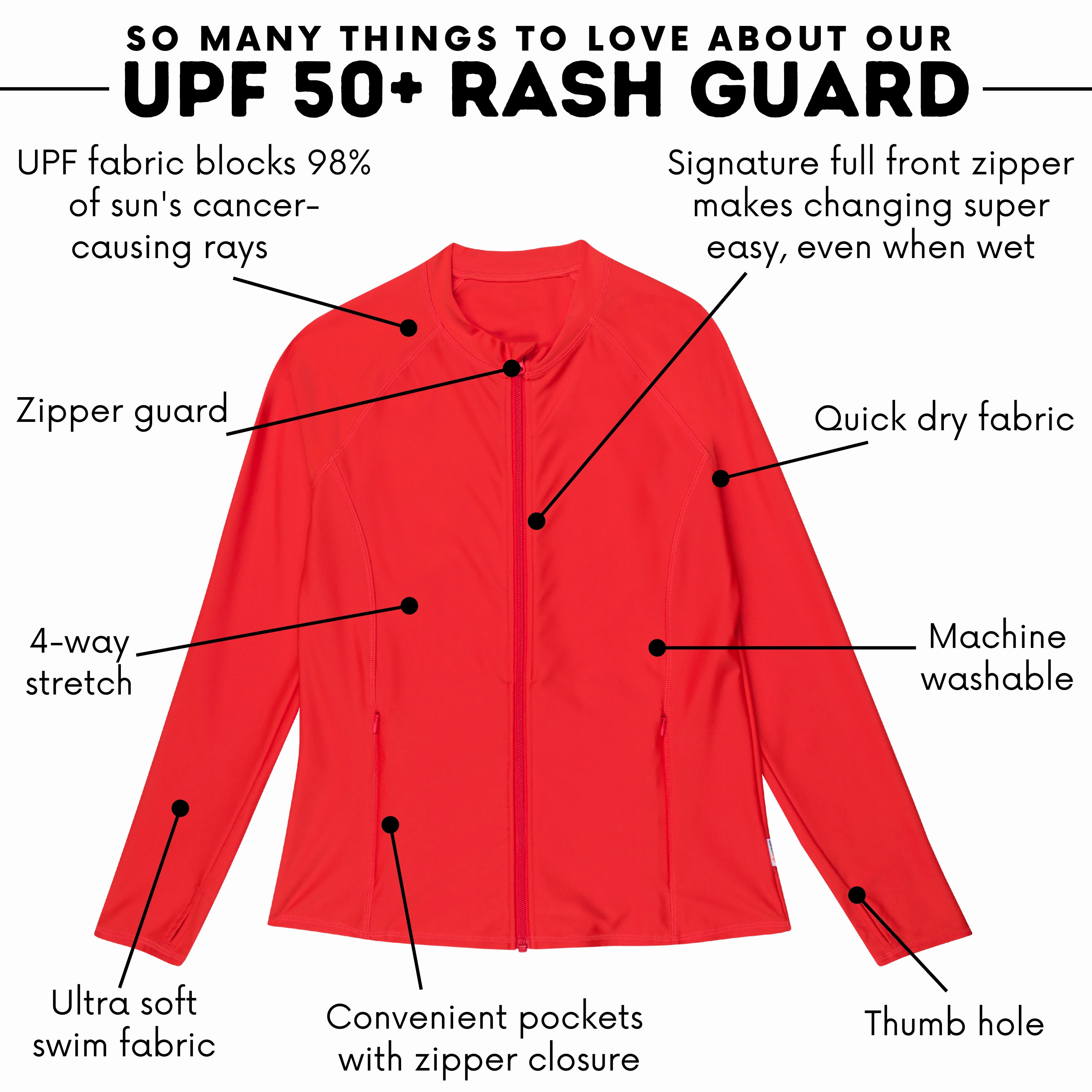 Women's Long Sleeve Rash Guard with Pockets | "Fiesta Red"